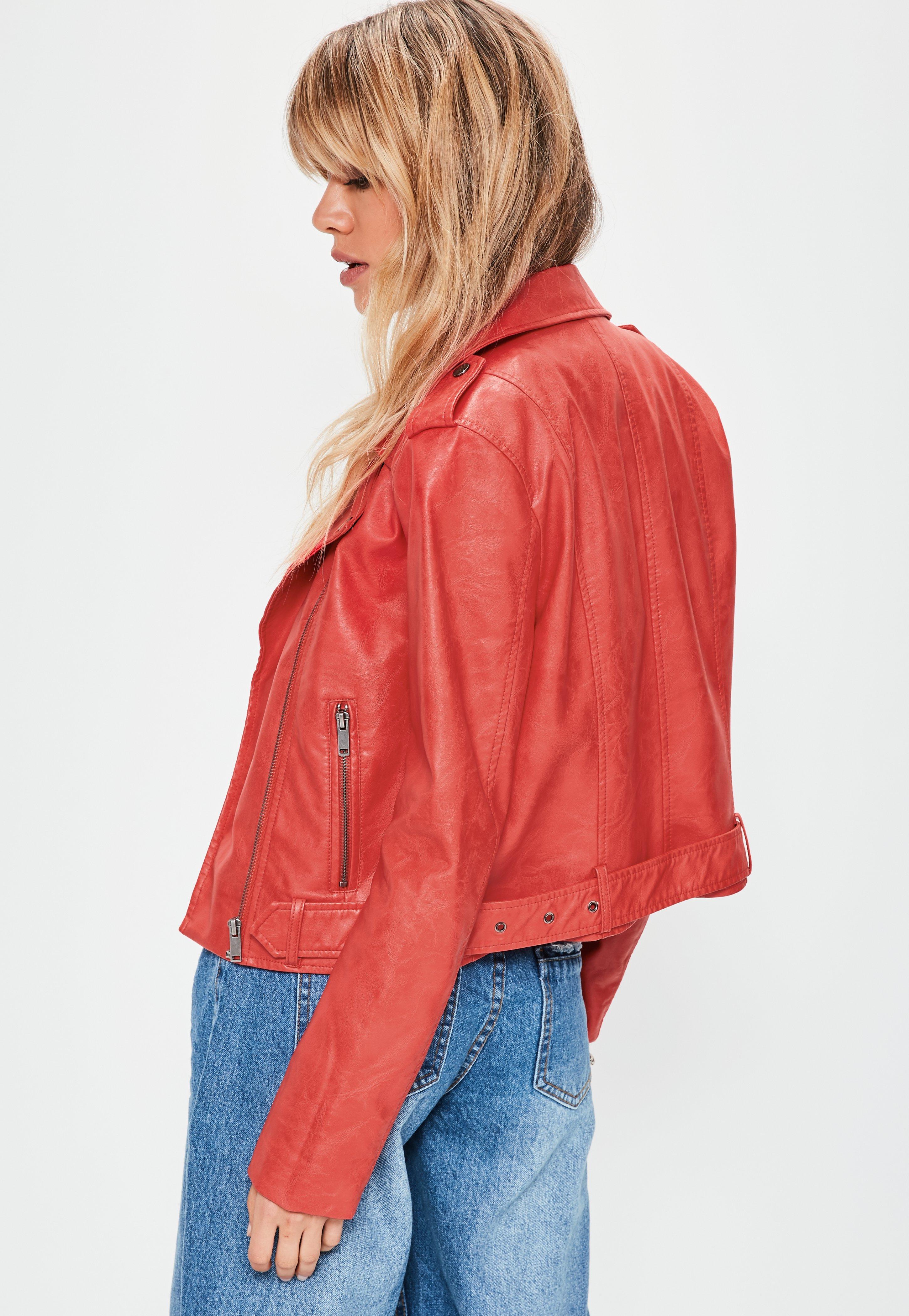Red Faux Leather Jacket Xs Photos