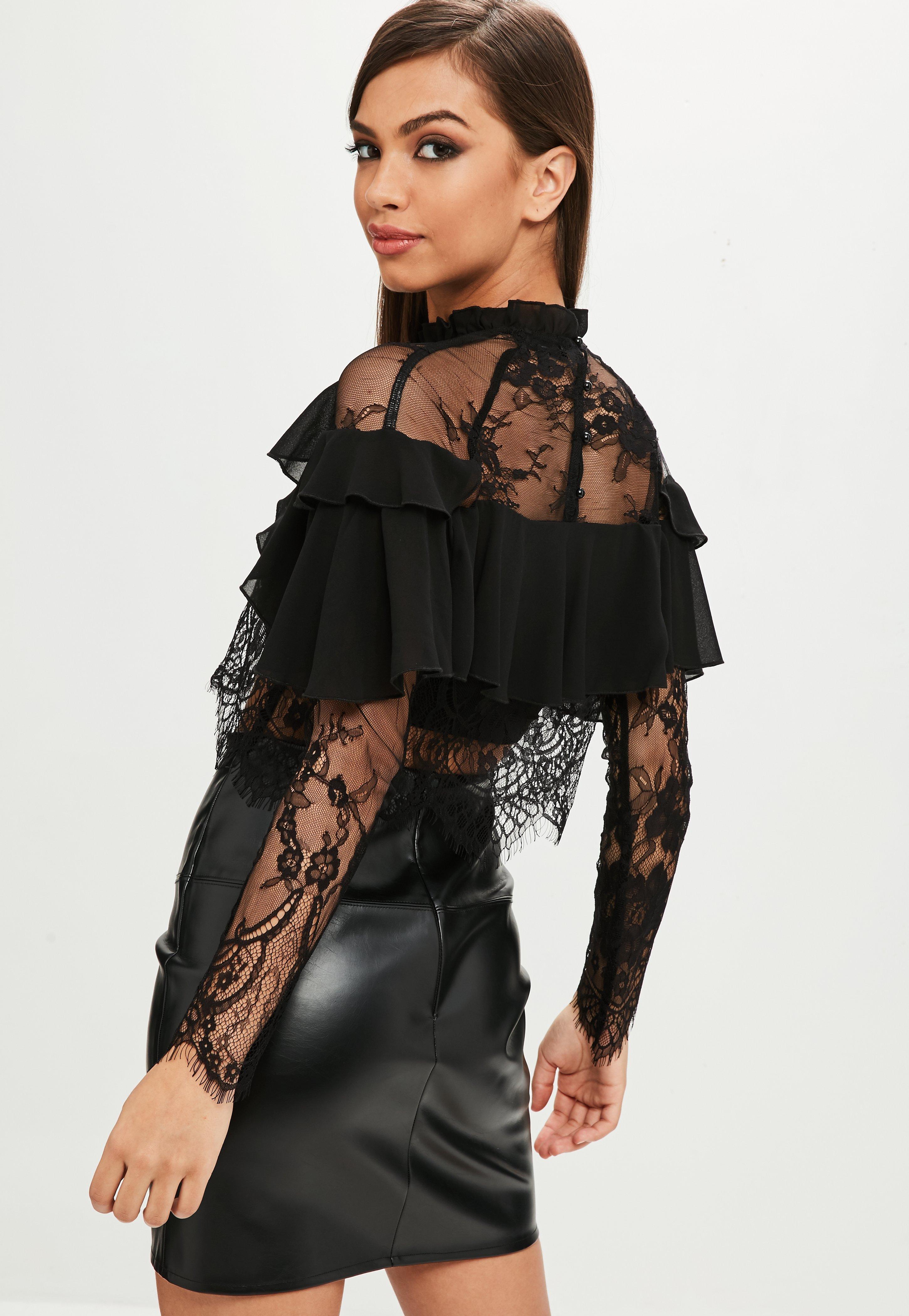 black lace ruffle blouse