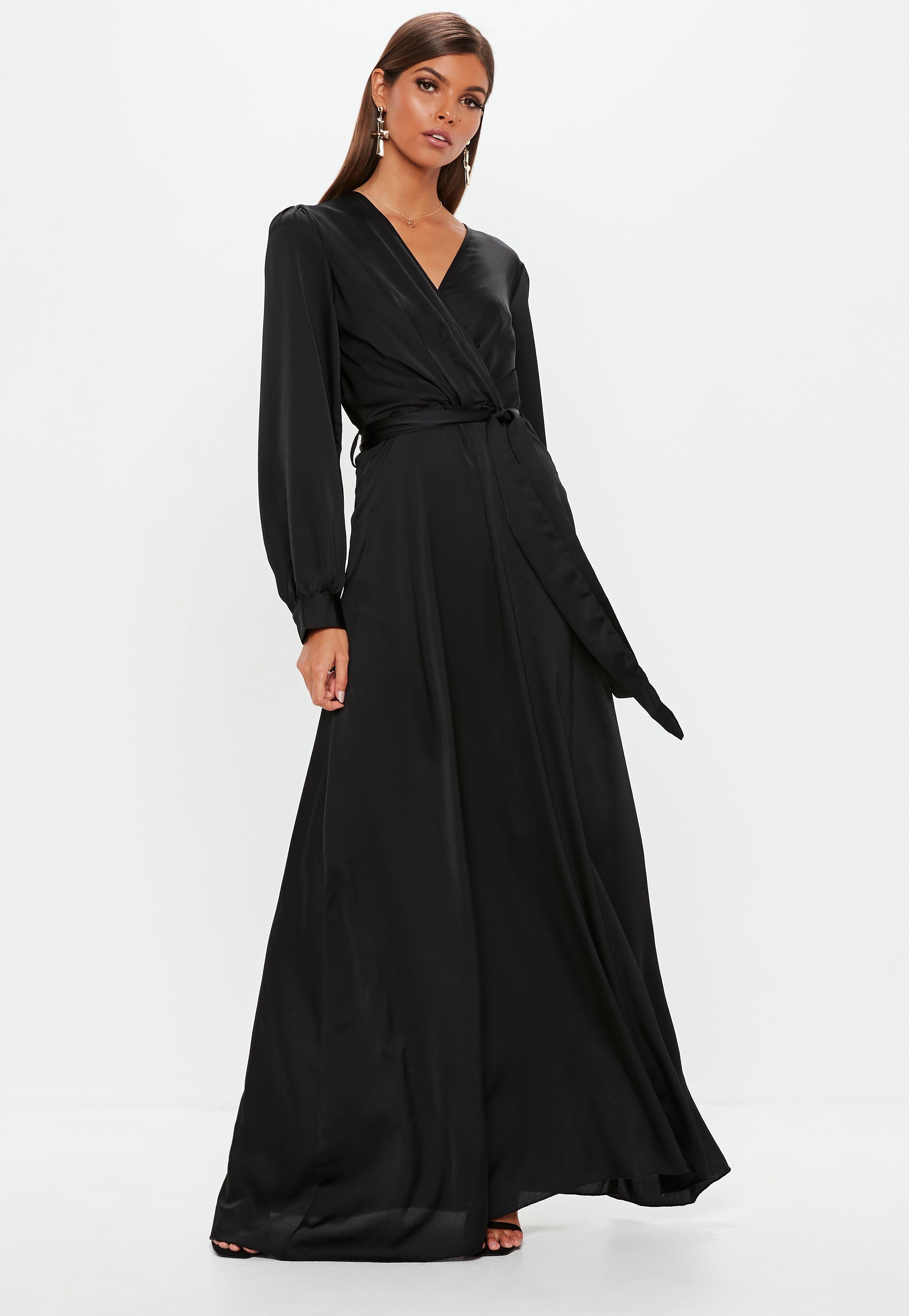Missguided Black Satin Wrap Over Maxi ...