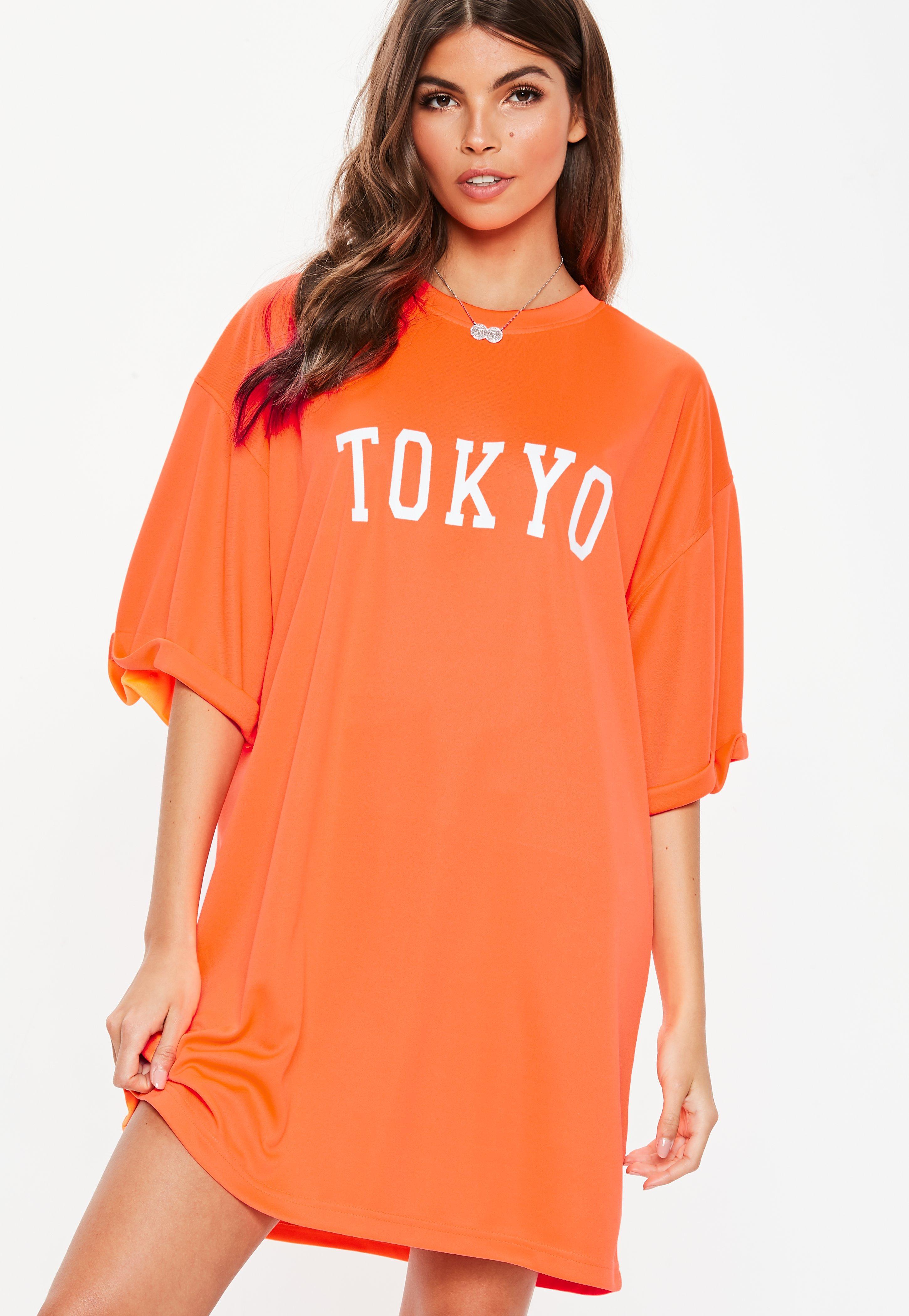 orange oversized t shirt dress