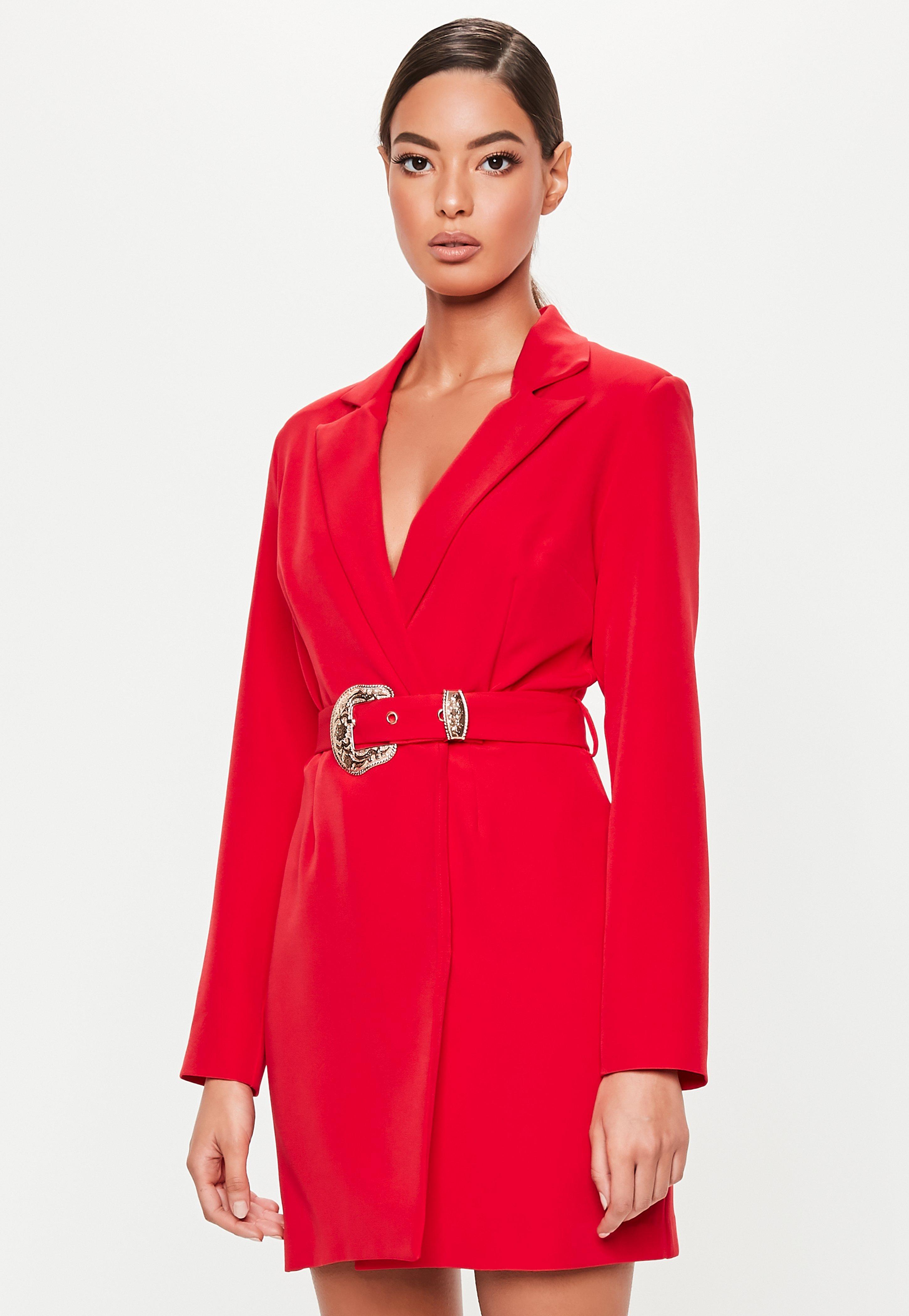 red blazer dress with belt