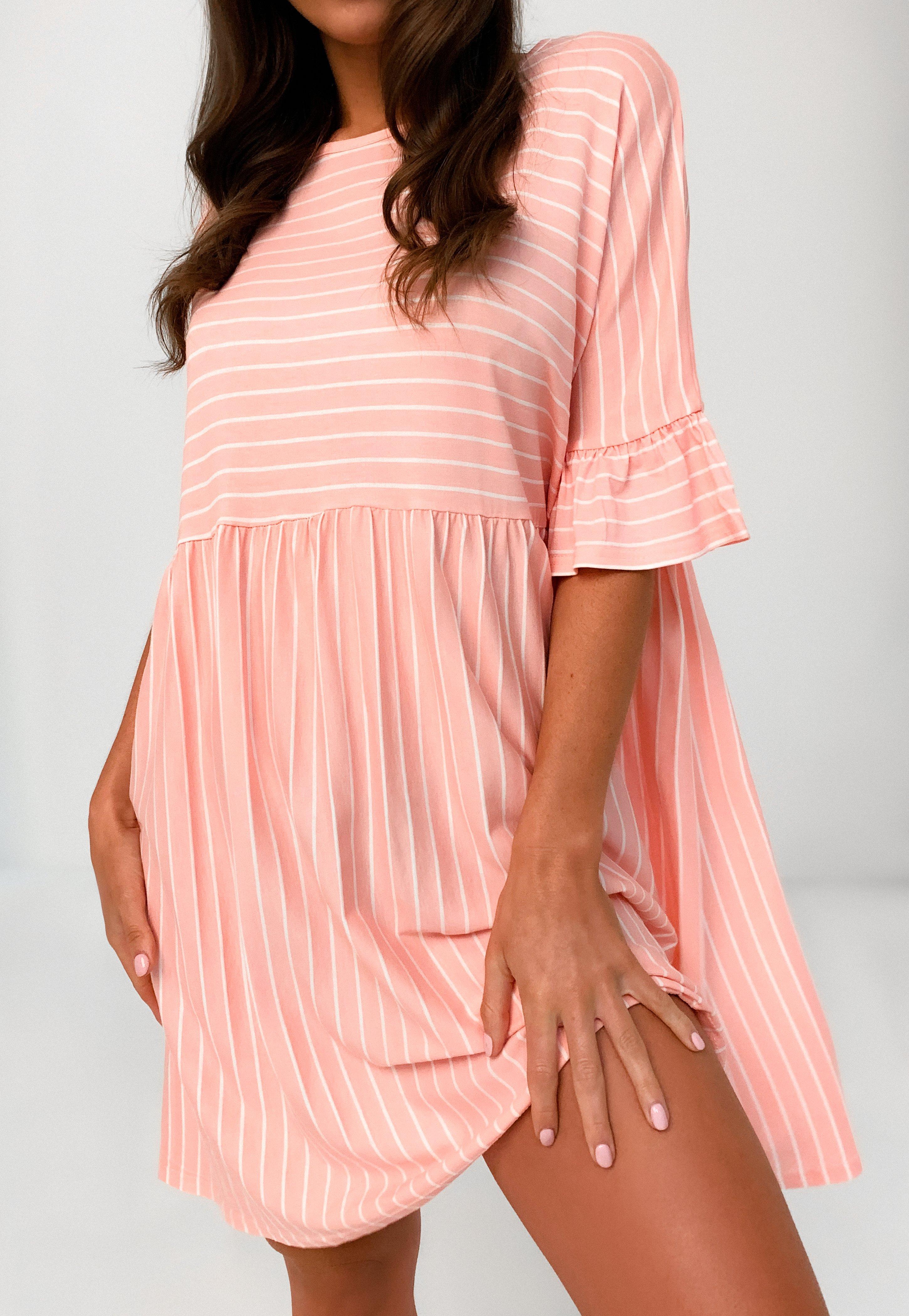 Missguided Synthetic Stripe Short Sleeve Smock Dress in Pink - Lyst