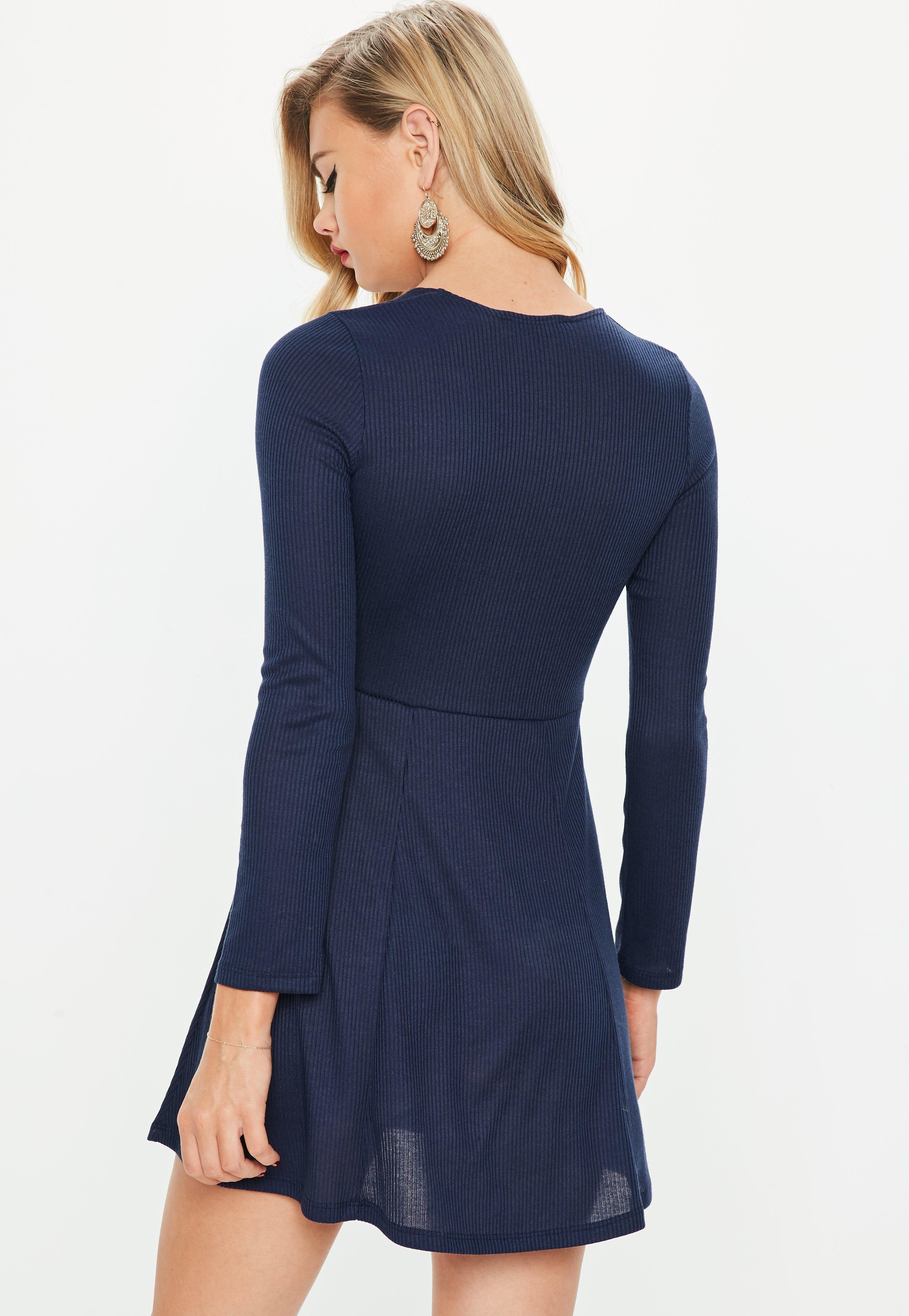 navy blue long sleeve skater dress