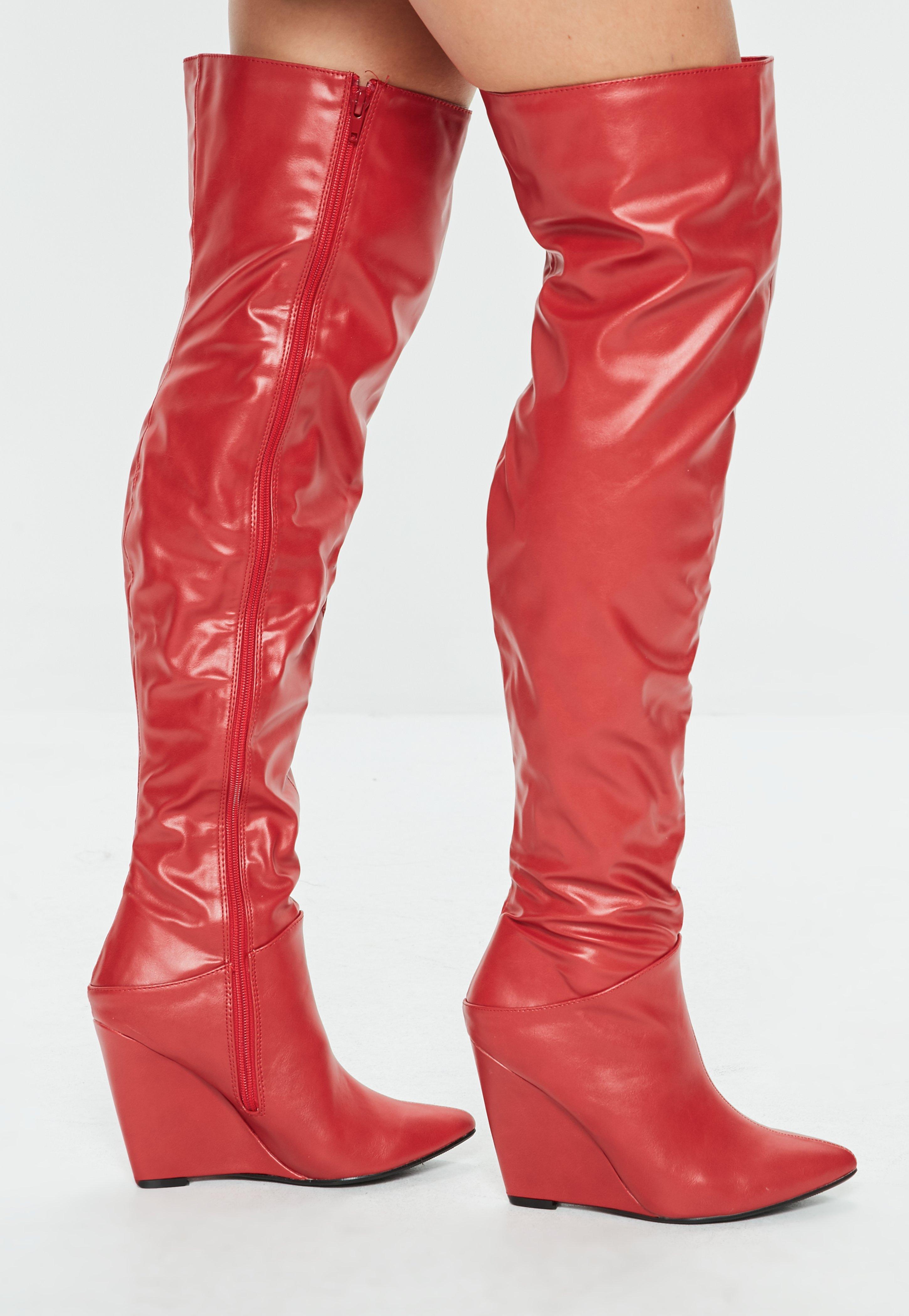 Missguided Red Pointed Toe Wedge Knee High Boot Lyst