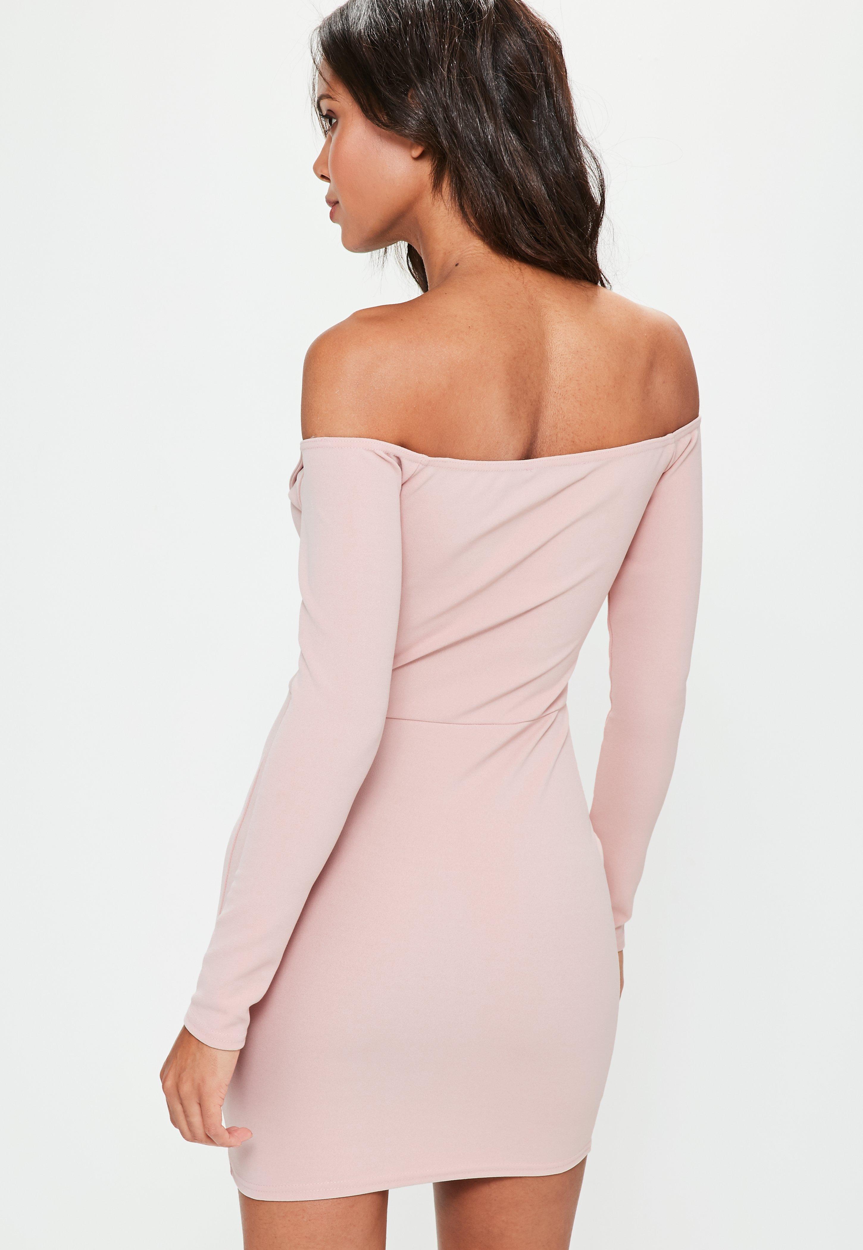 pink bardot foldover wrap dress