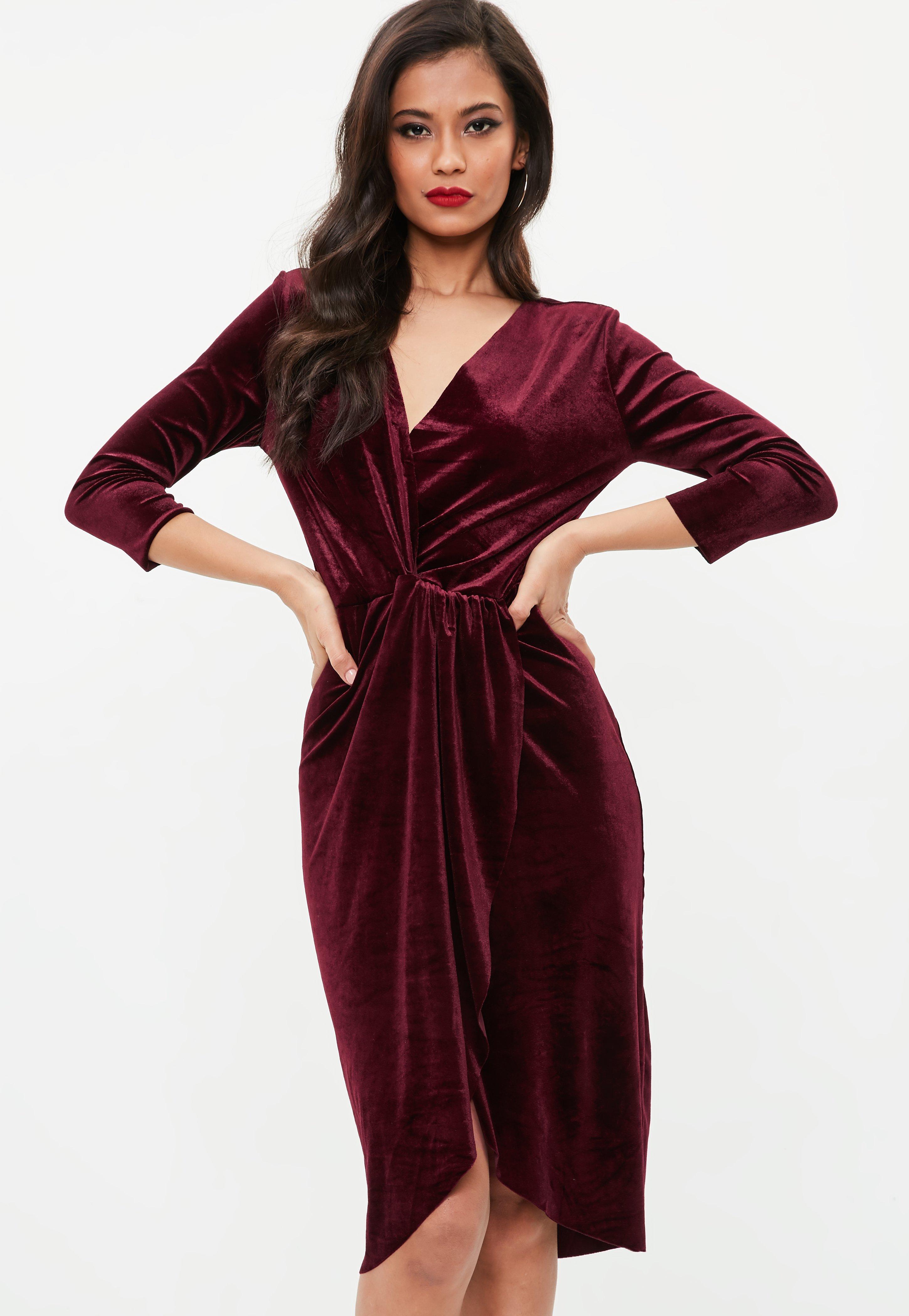 missguided velvet wrap dress