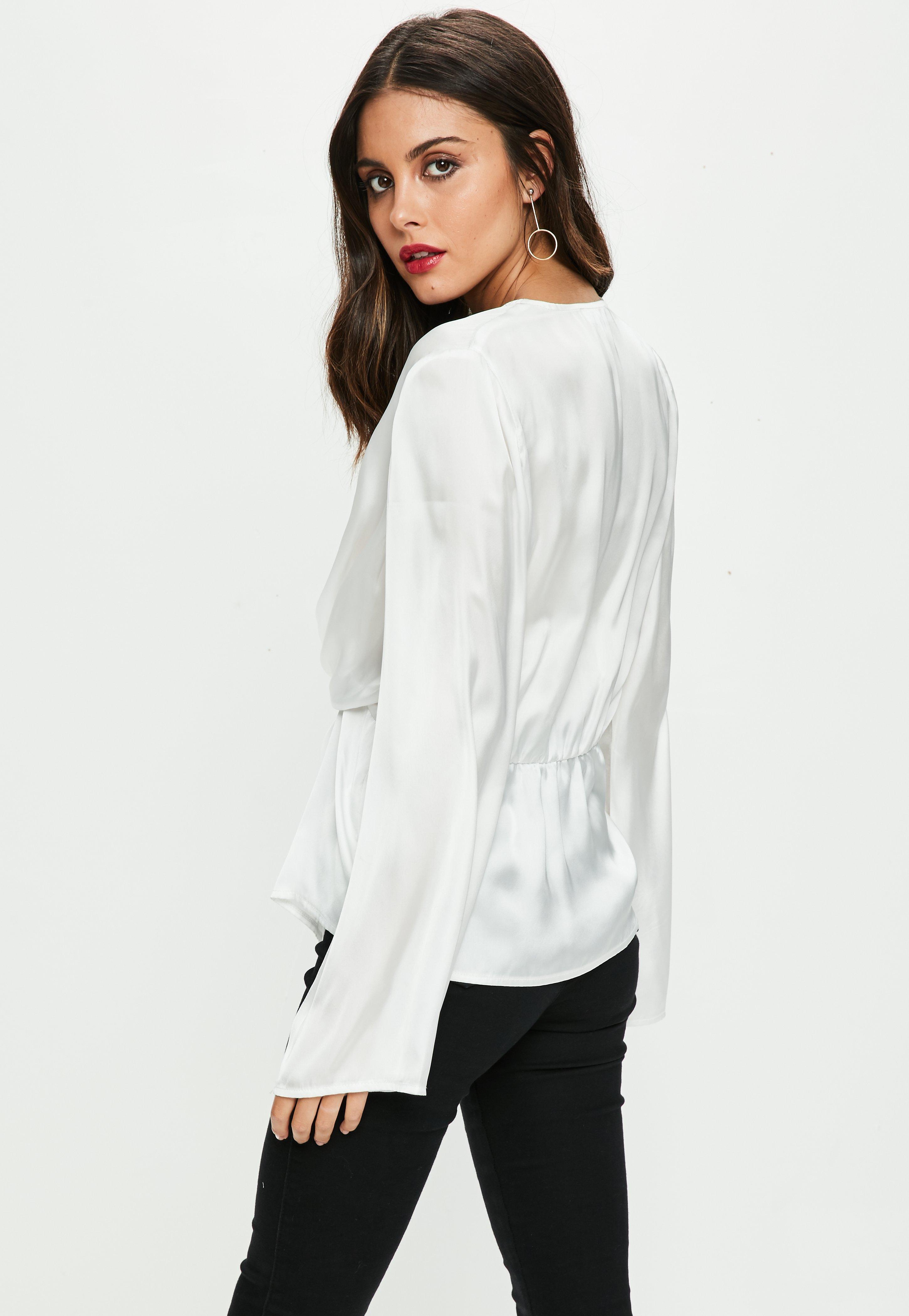 Missguided White Satin Chiffon Drape Blouse - Lyst