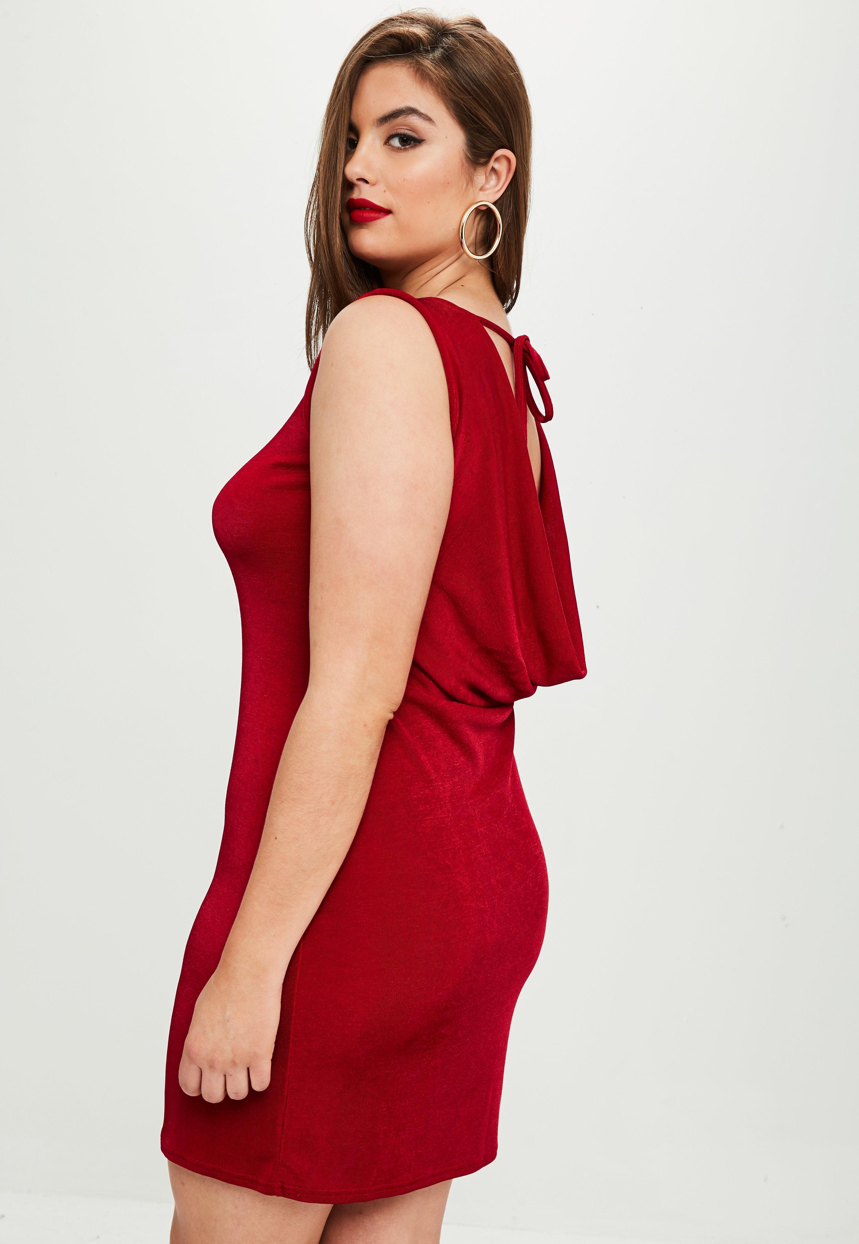 red slinky cowl neck dress