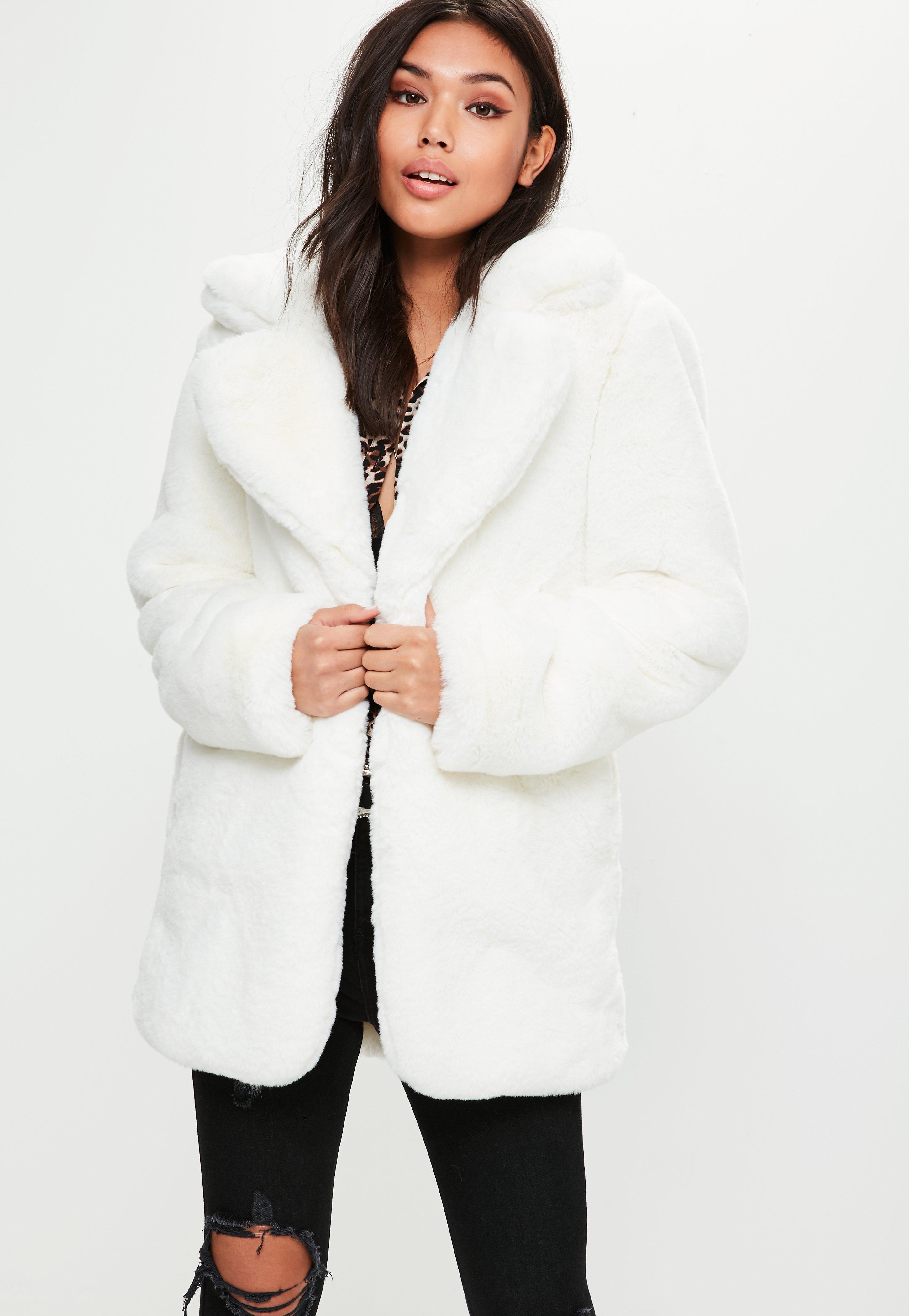 Coats Plus Size Long Fur Coat with Hood White Mink Classic Faux Fur Jacket ...
