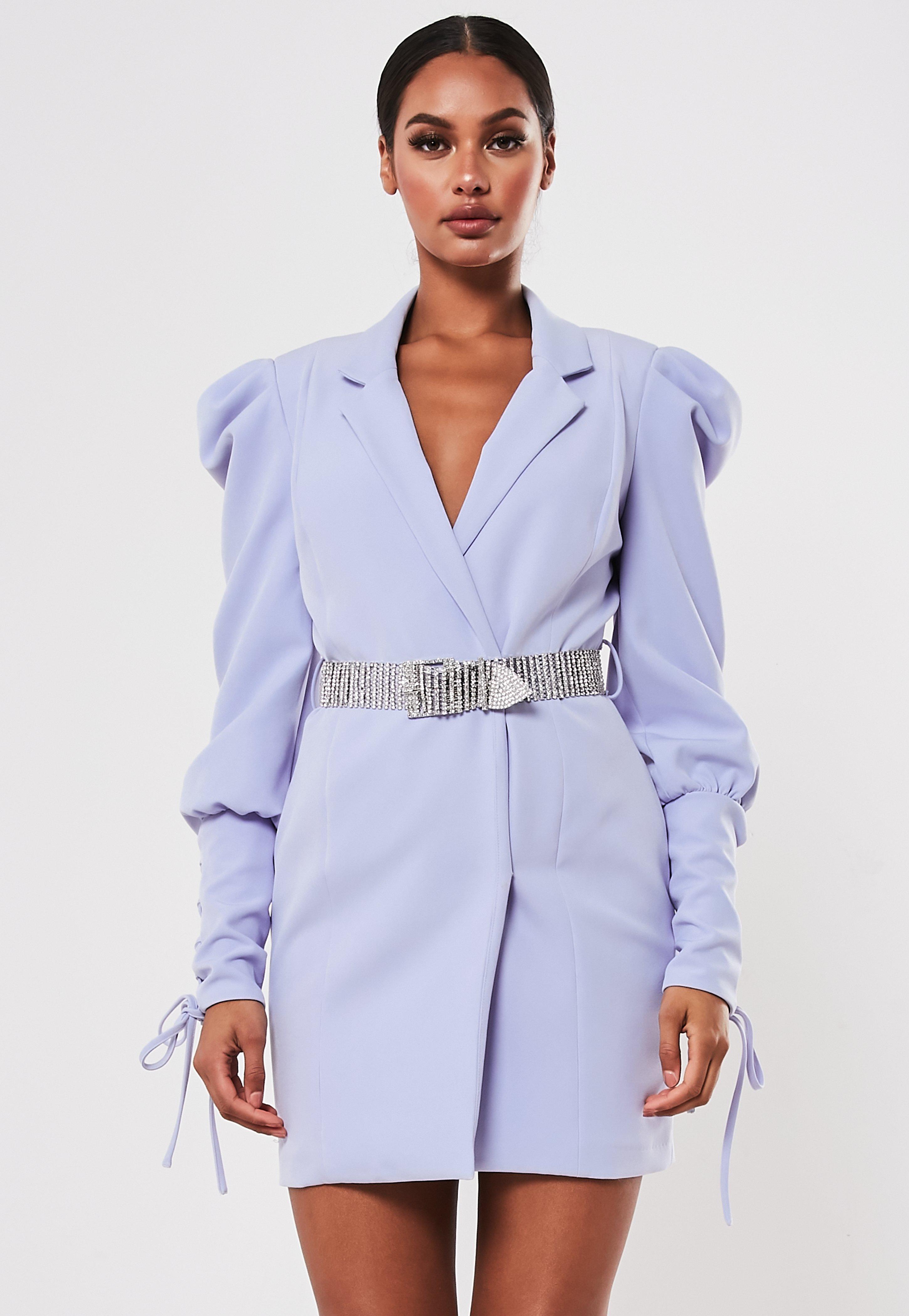 Missguided Peace and Love Lilac Embellished Belt Blazer Dress Without Belt