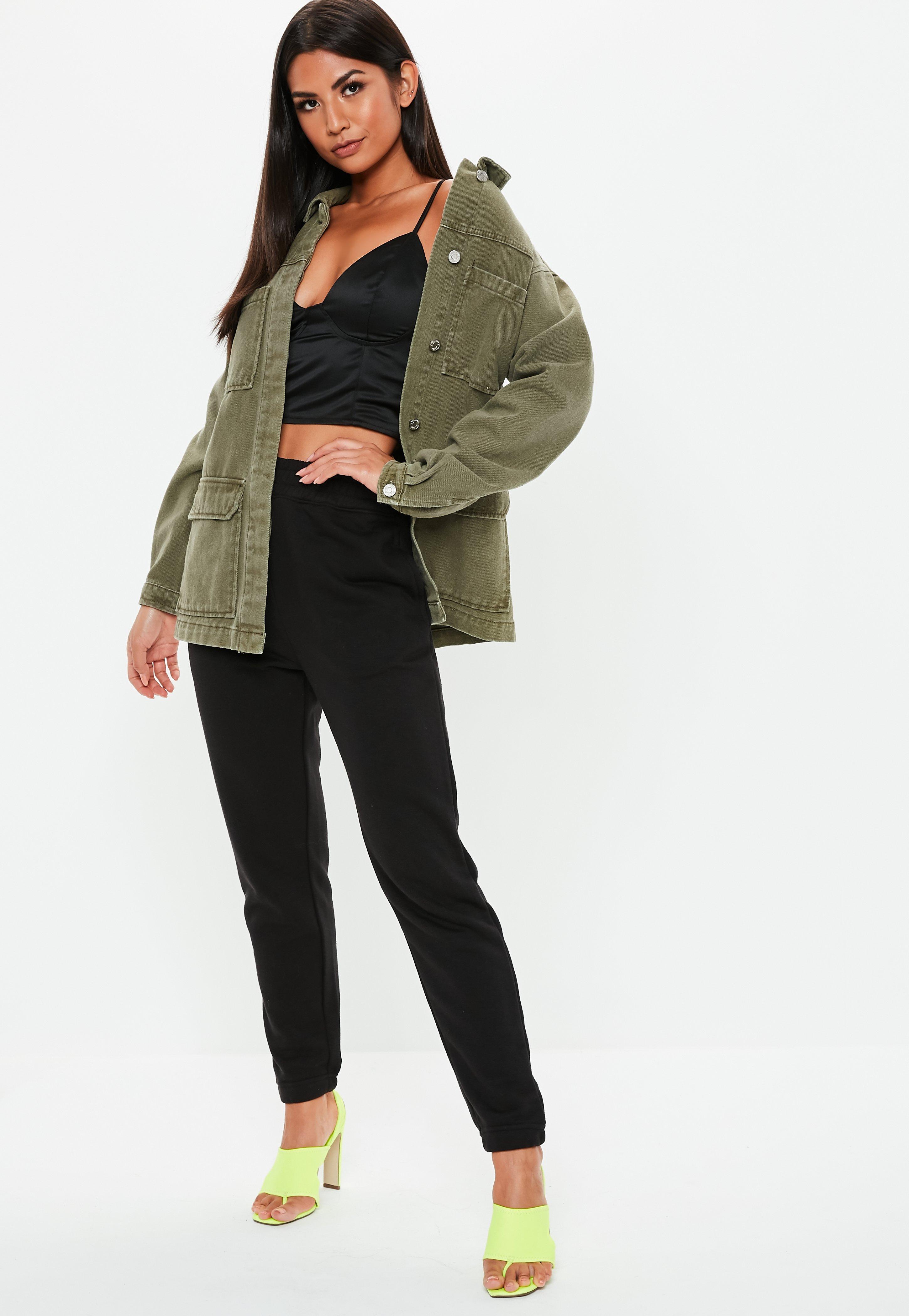 khaki oversized denim jacket