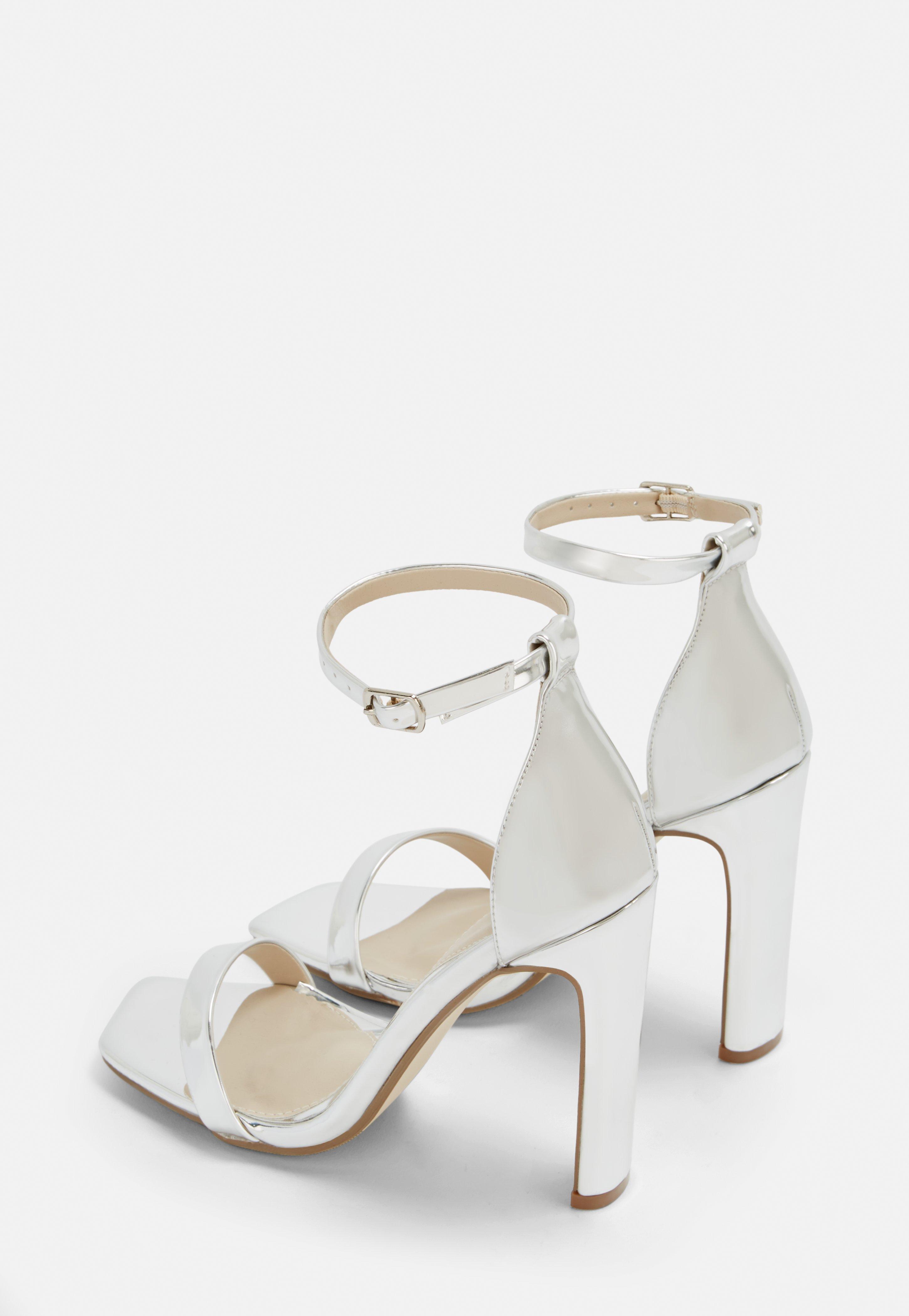 silver barely there mid heels