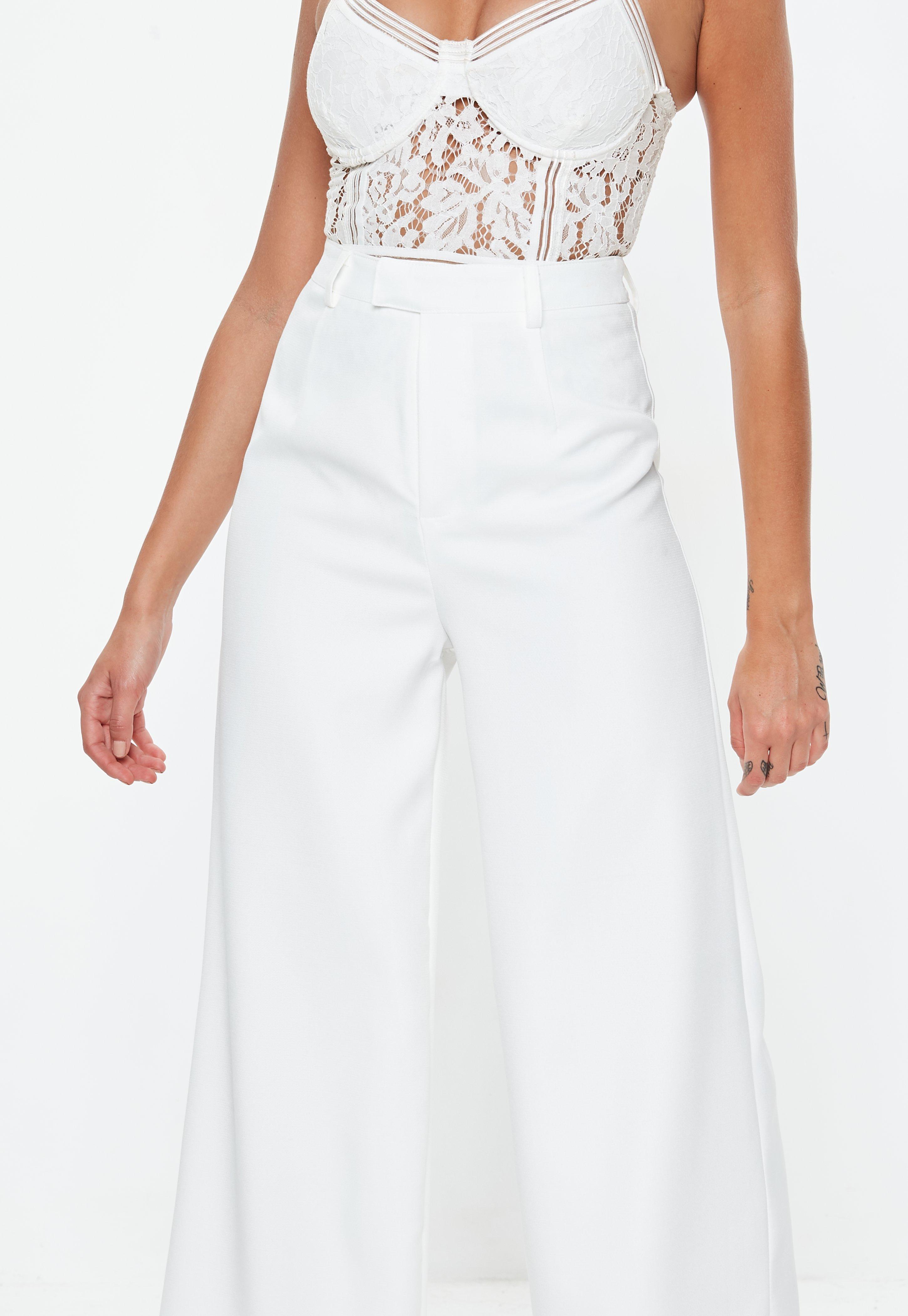 Missguided Synthetic Petite White Wide Leg Pants - Lyst