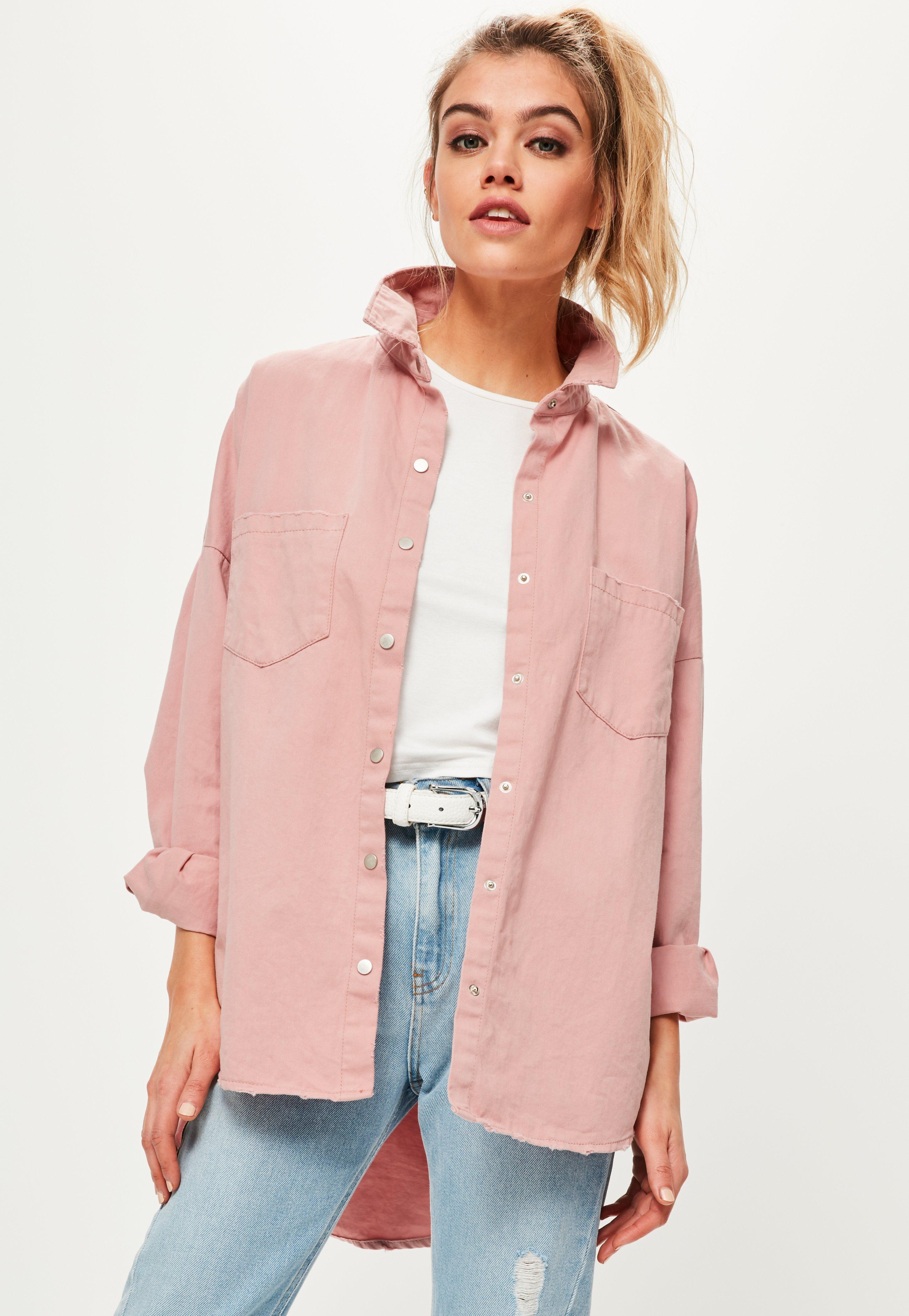 pink oversized denim shirt