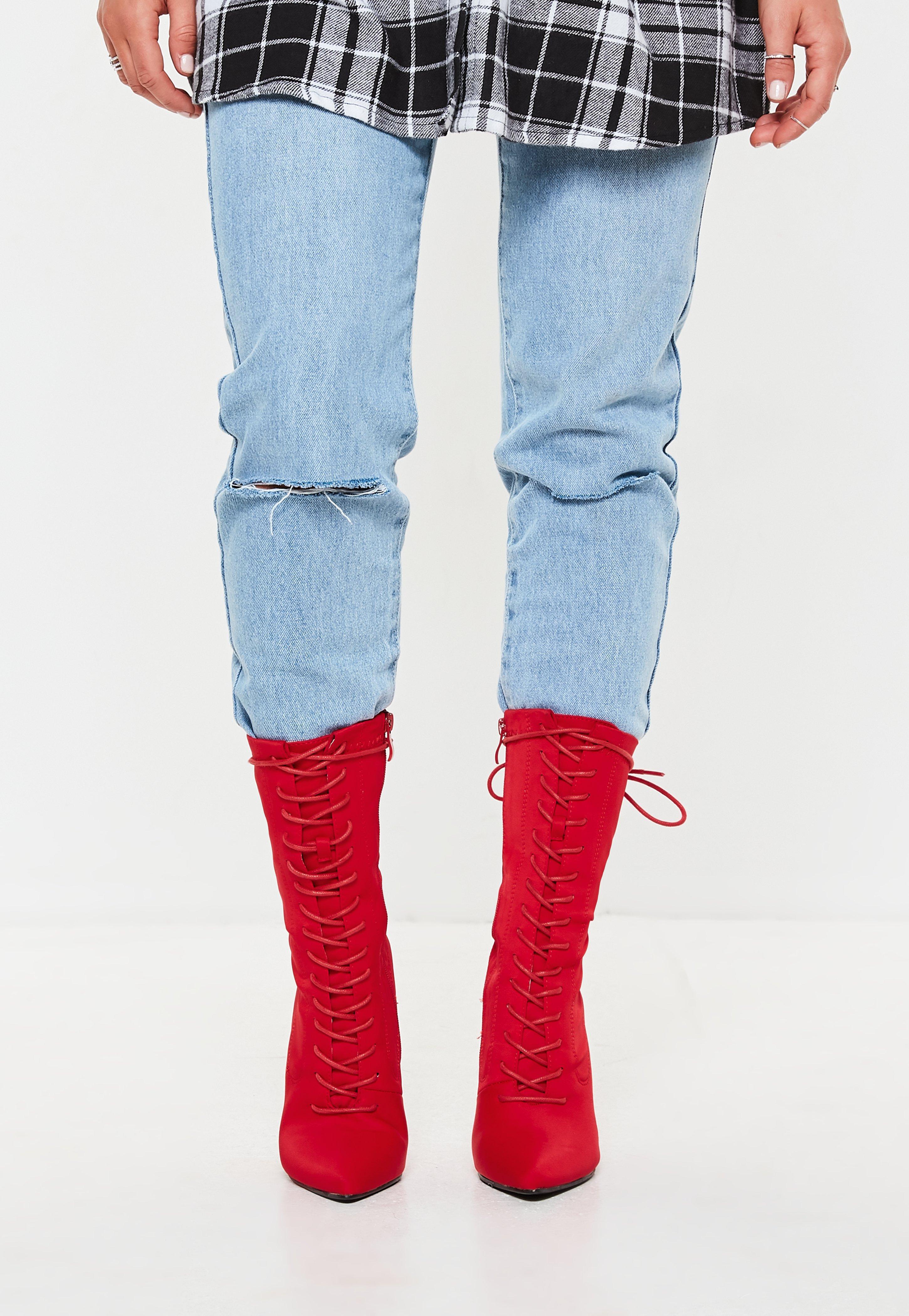 red lycra boots