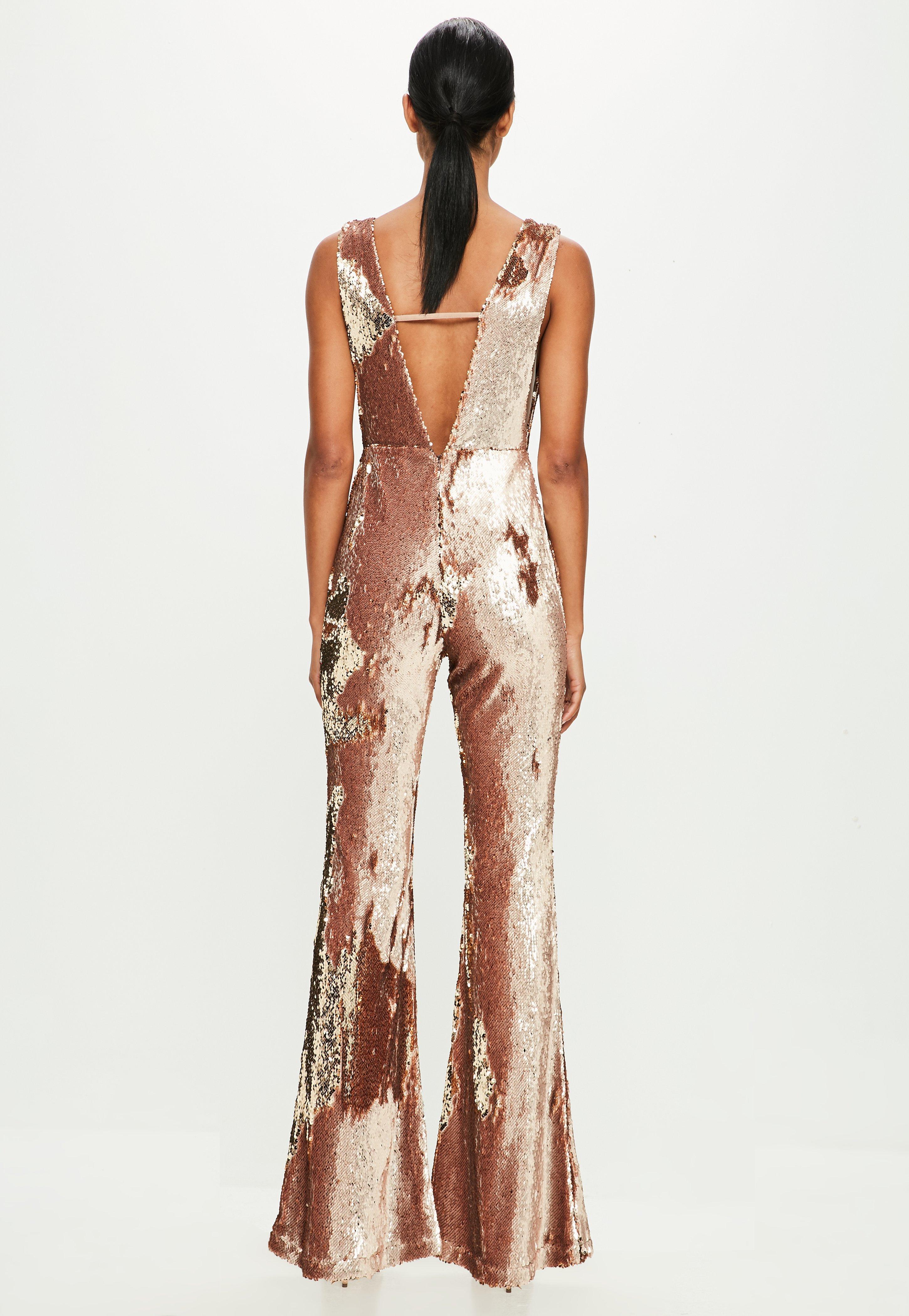 Missguided Synthetic Peace + Love Gold Sequin Jumpsuit in Metallic - Lyst