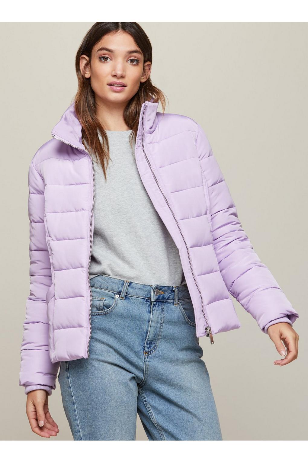 Miss Selfridge Denim Lilac Puffer Jacket in Purple - Lyst
