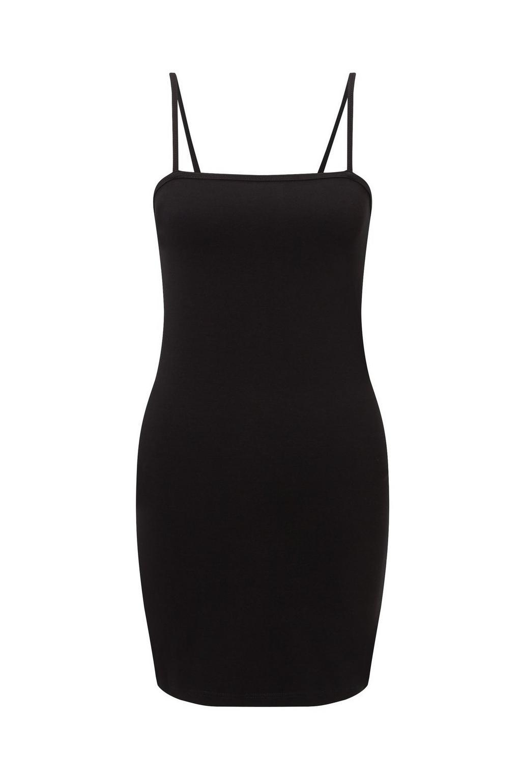 black strappy straight neck bodycon dress