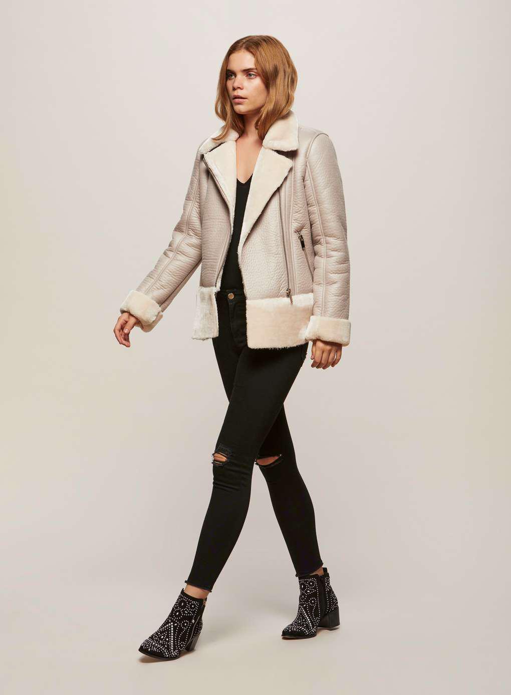 Lyst Miss Selfridge Grey Faux Fur Shearling Biker Jacket In White
