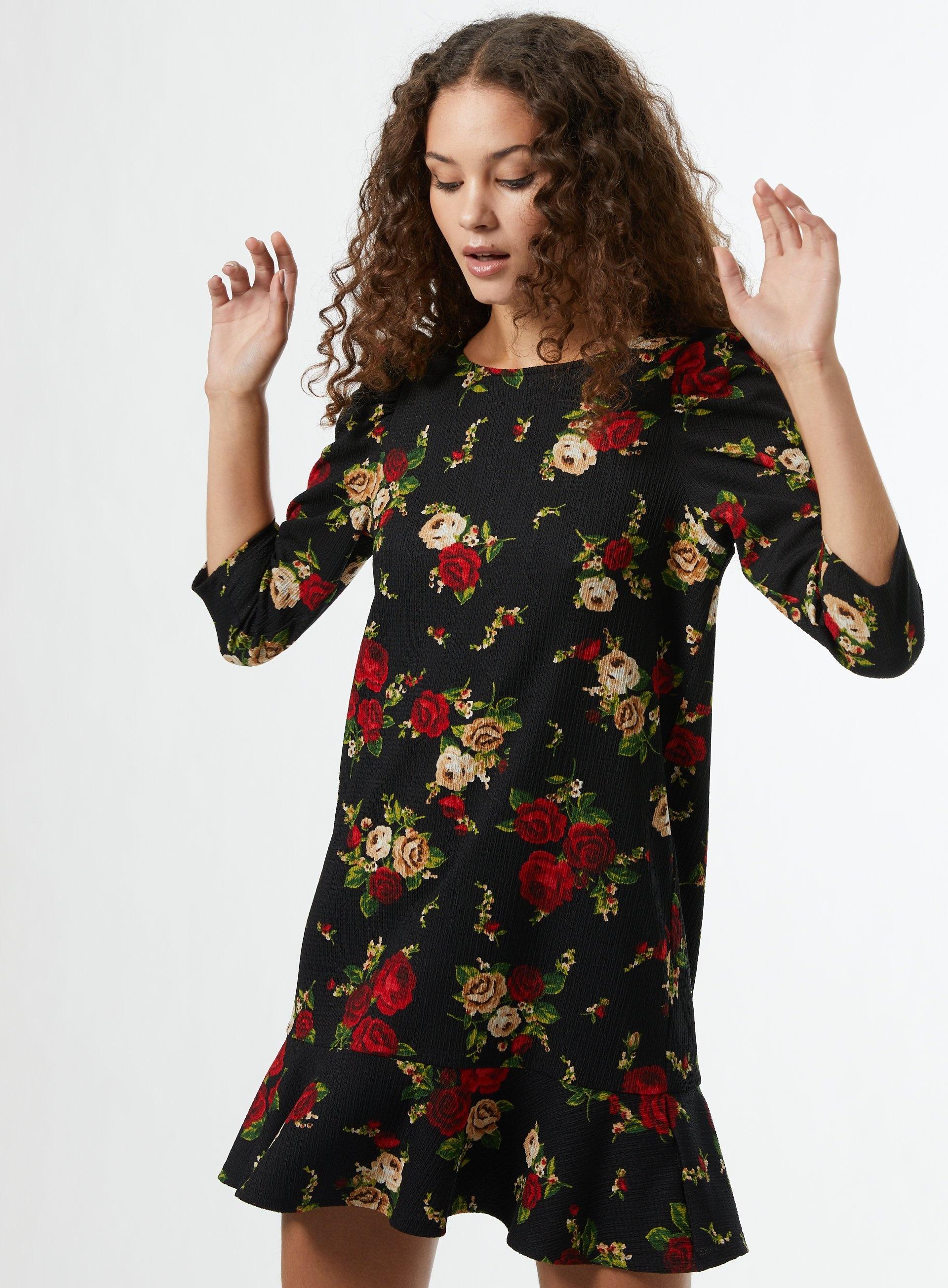 miss selfridge frill hem mini dress in black floral