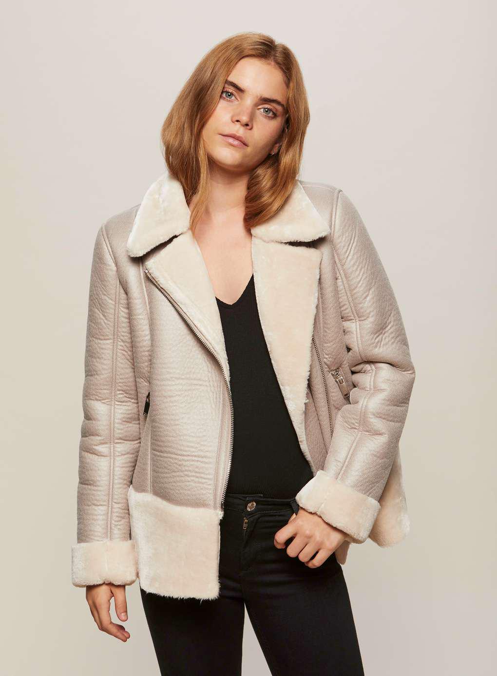 Lyst Miss Selfridge Grey Faux Fur Shearling Biker Jacket In White