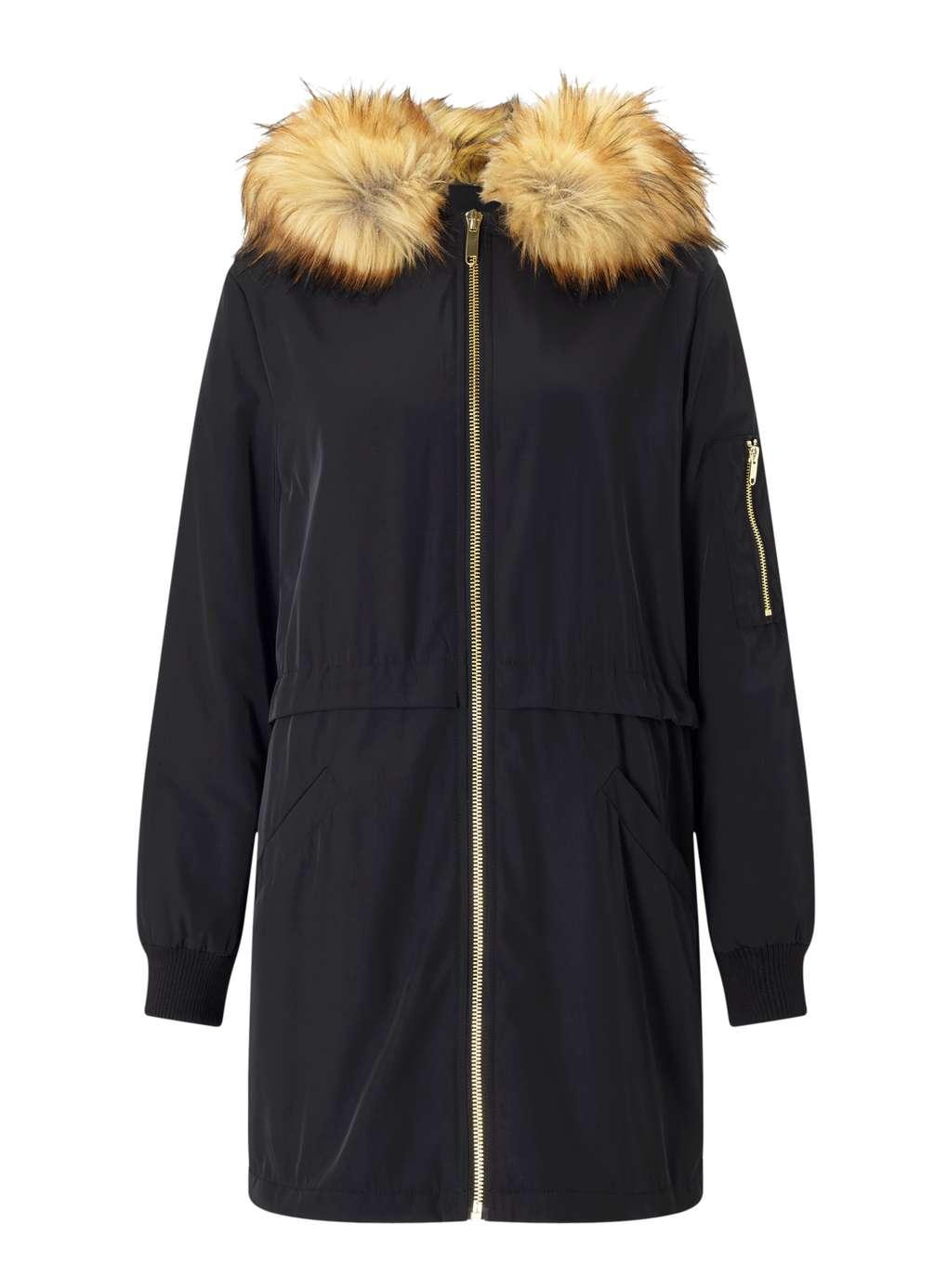 Miss Selfridge Synthetic Black Longline Parka Coat Lyst