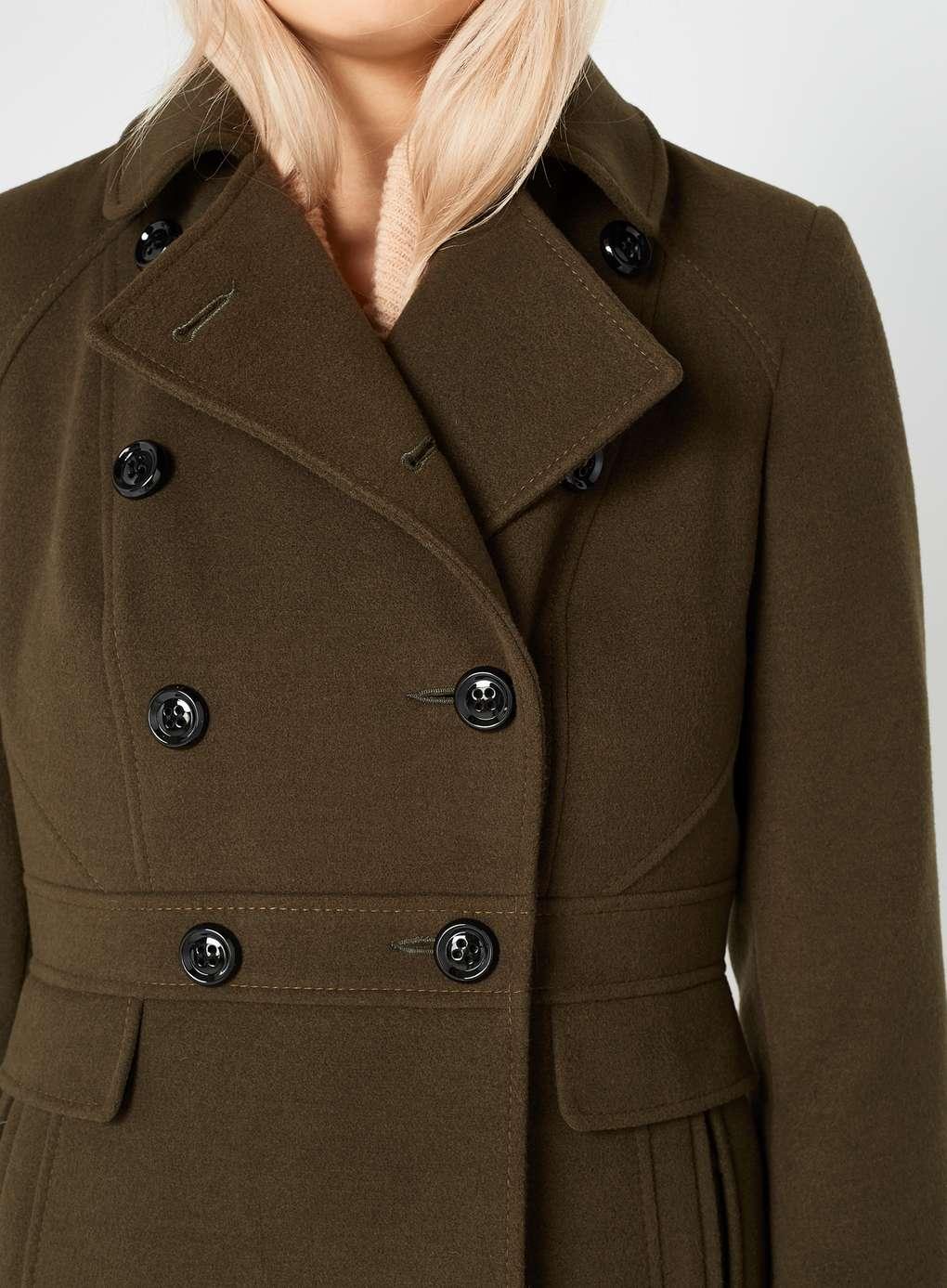 Miss Selfridge Leather Double Breasted Coat in Khaki ...