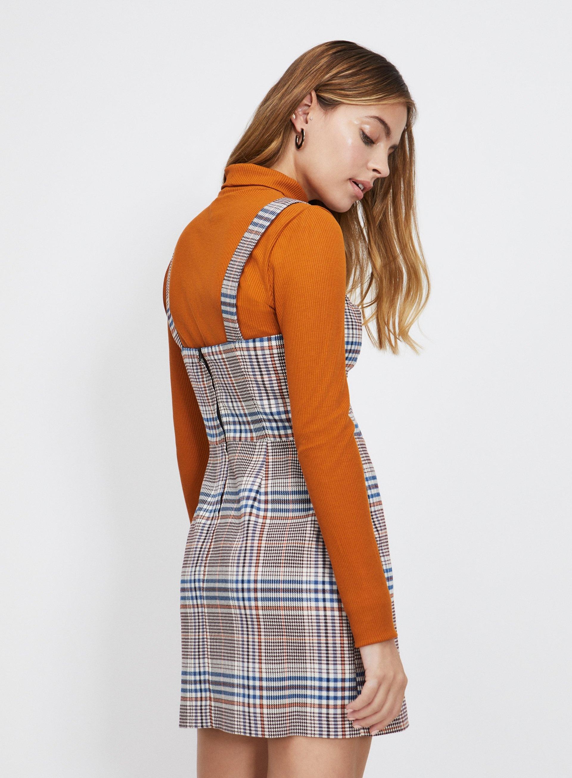 grey check button up pinafore mini dress