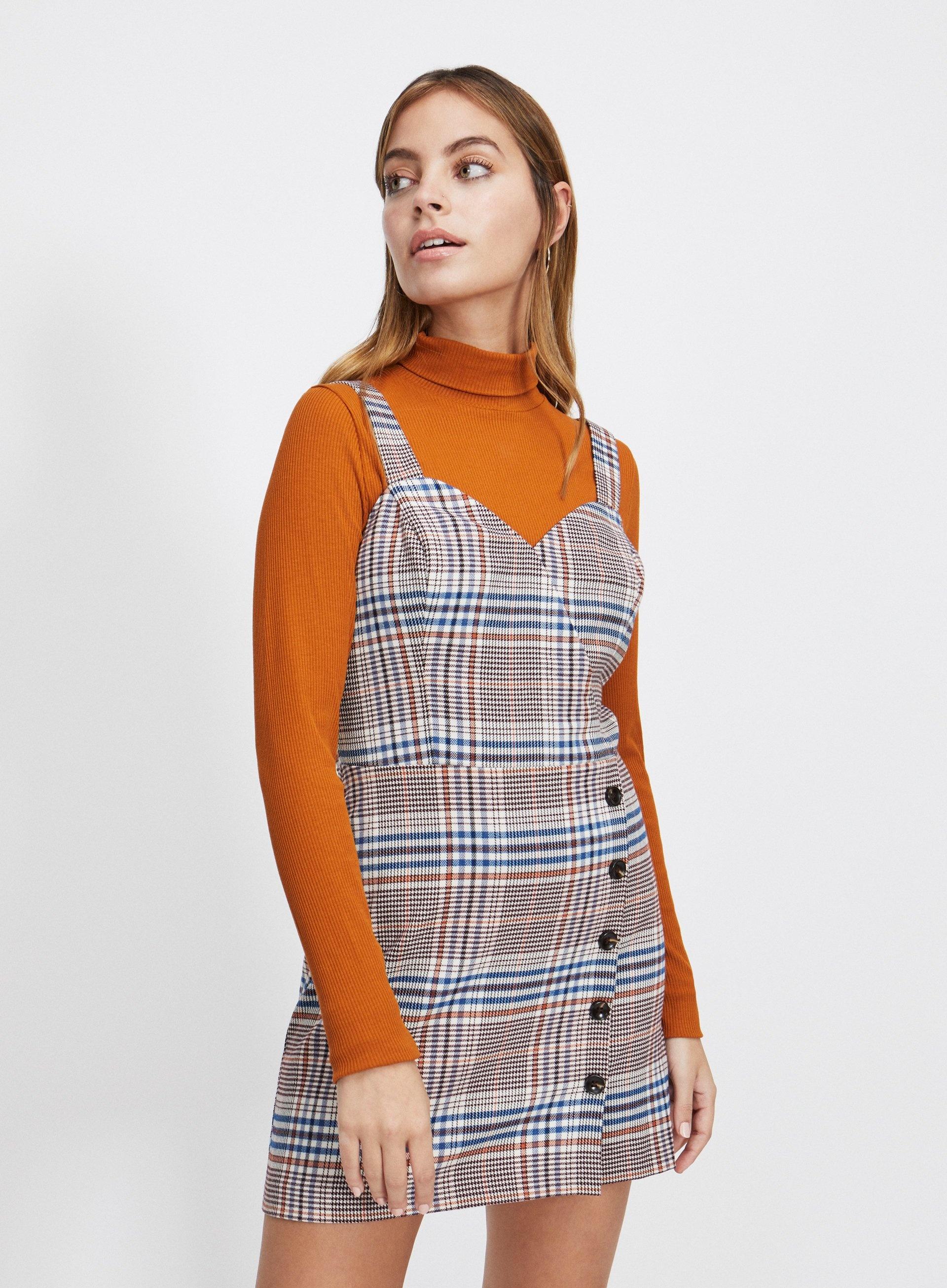 grey check button up pinafore mini dress
