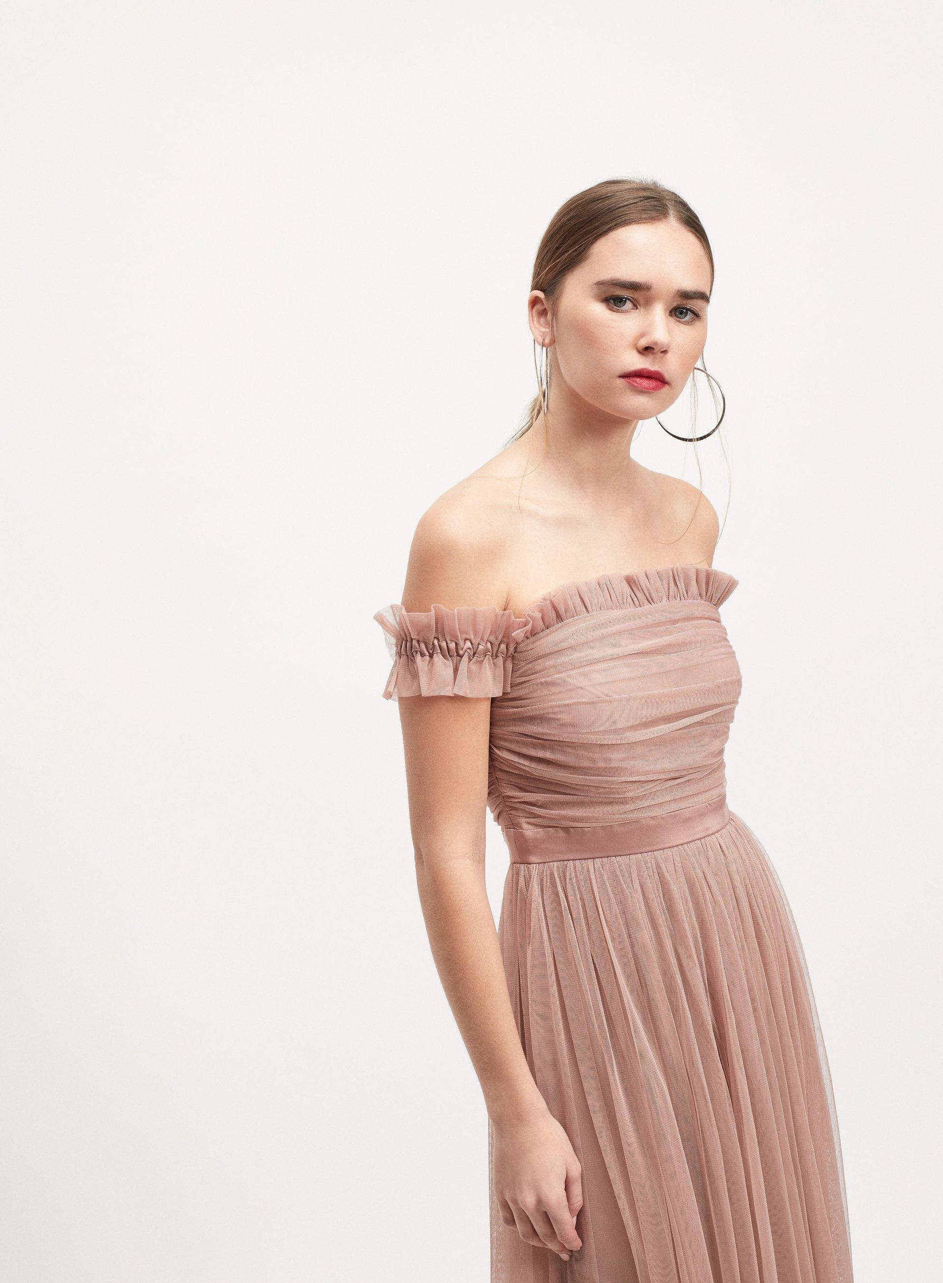 anaya with love tulle bandeau maxi dress with satin trim in blush