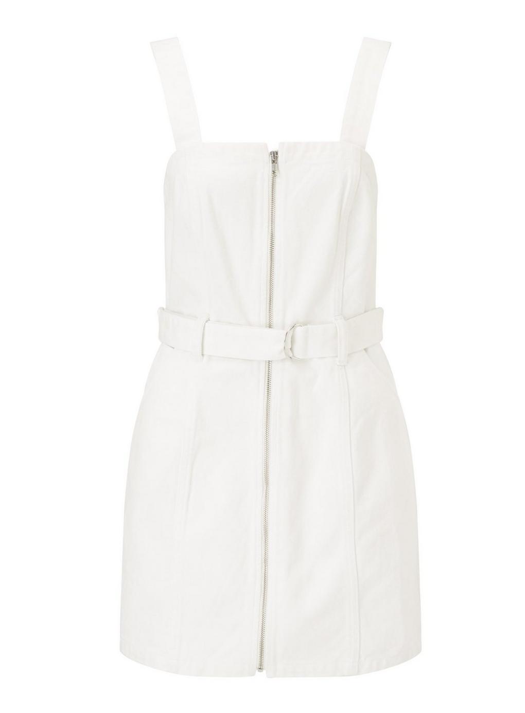 zip front denim pinafore dress