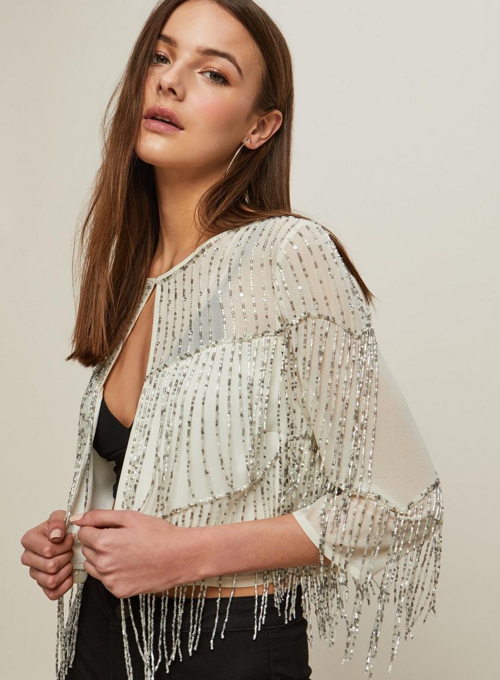 miss selfridge fringe jacket