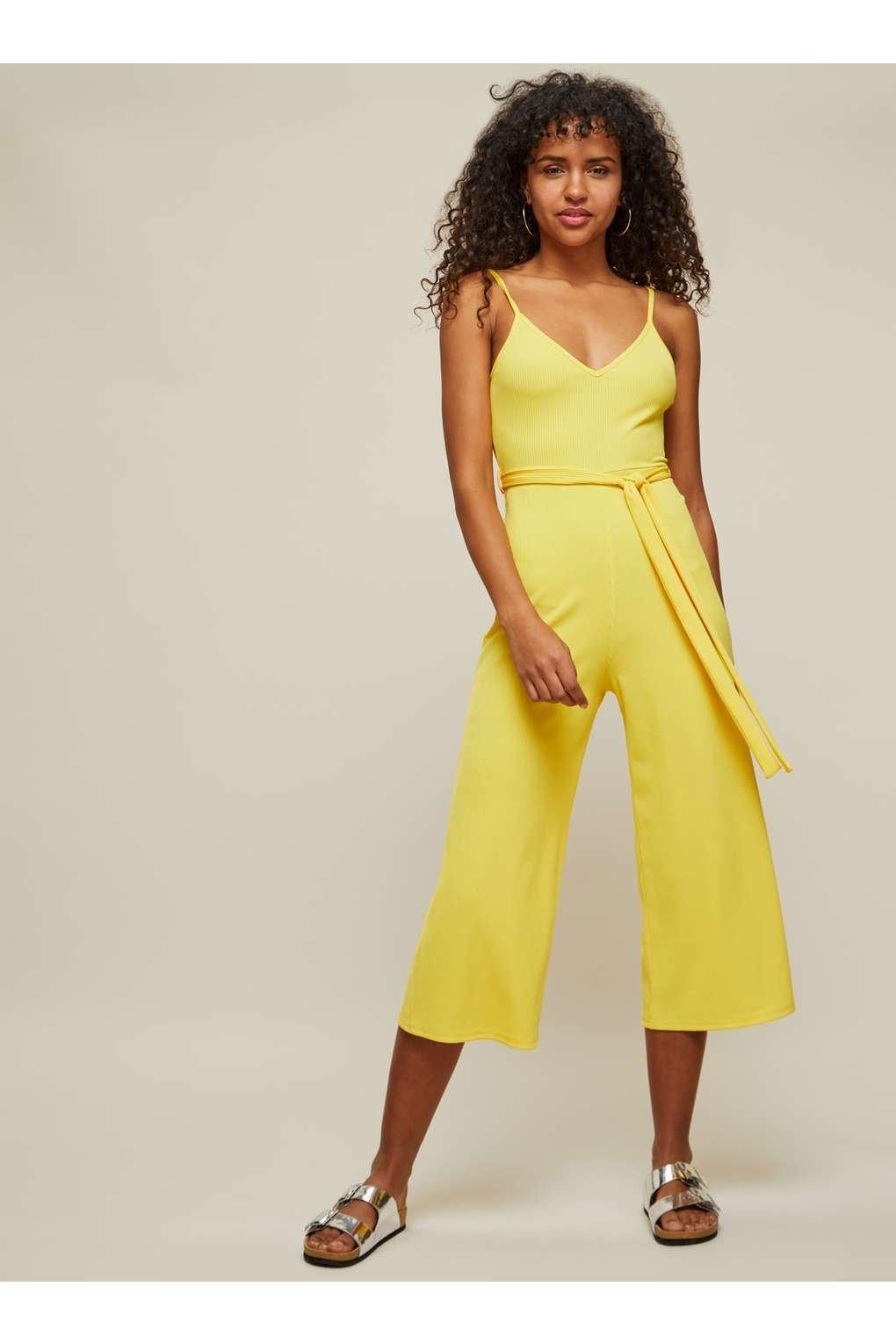 yellow ribbed jumpsuit