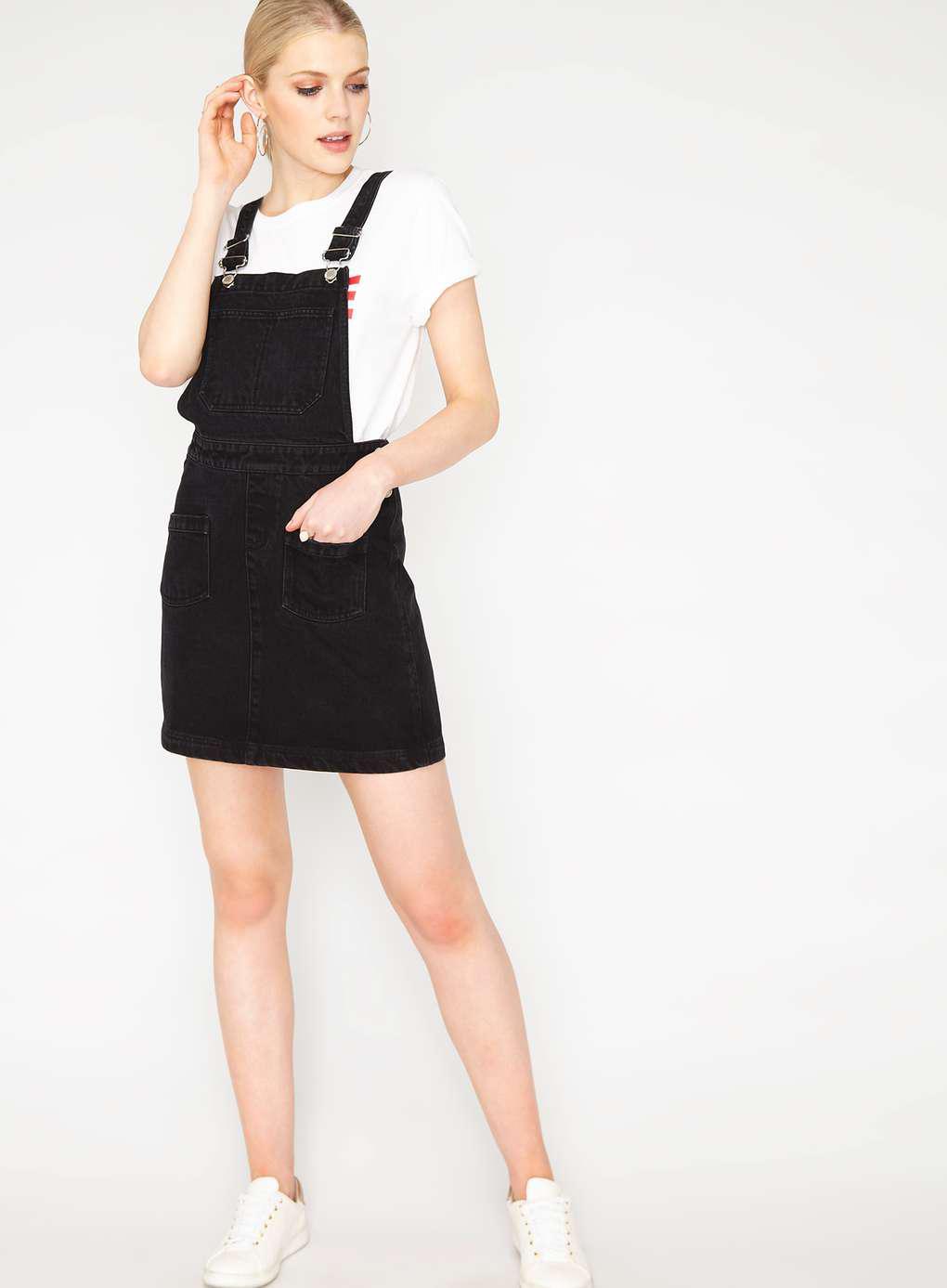 petite denim dungaree dress