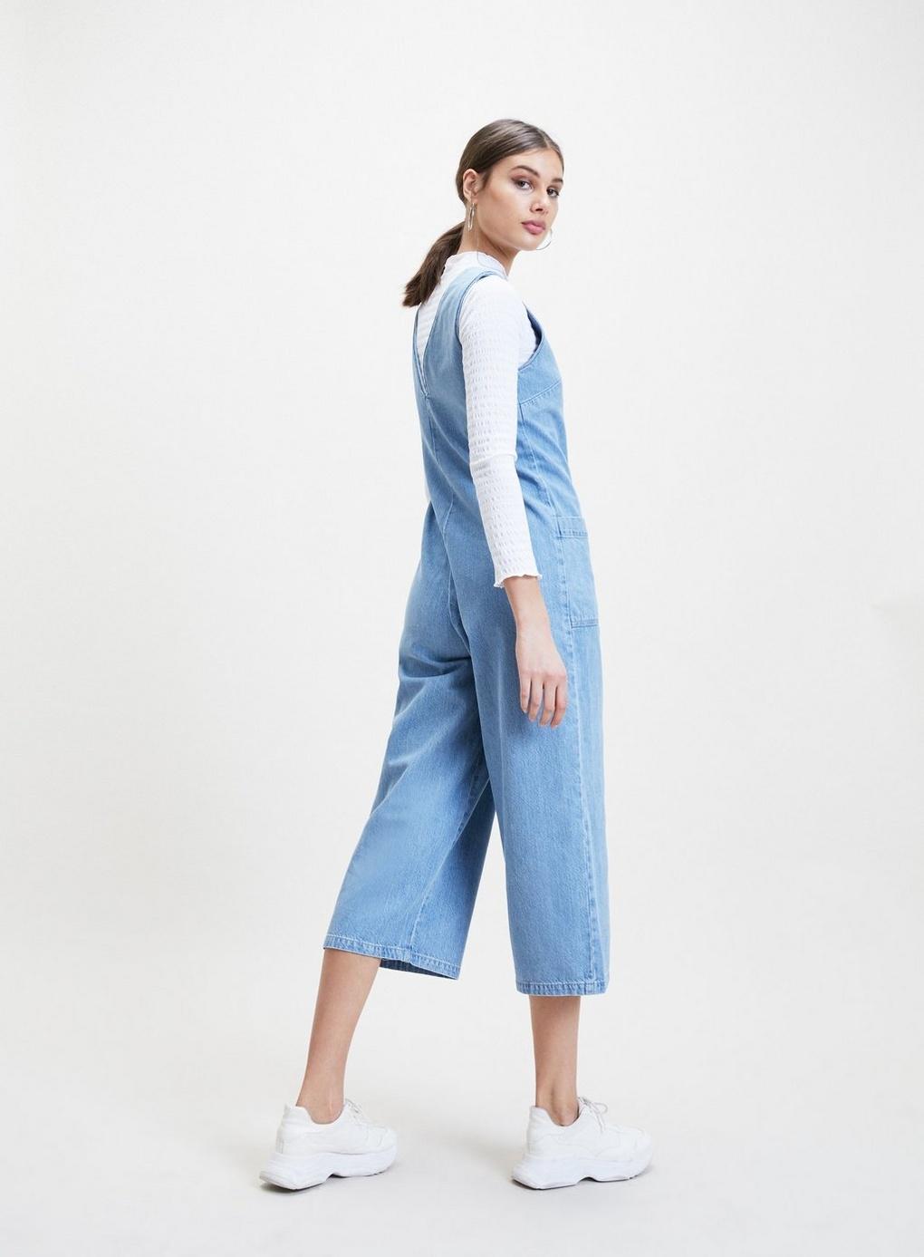 blue denim button romper