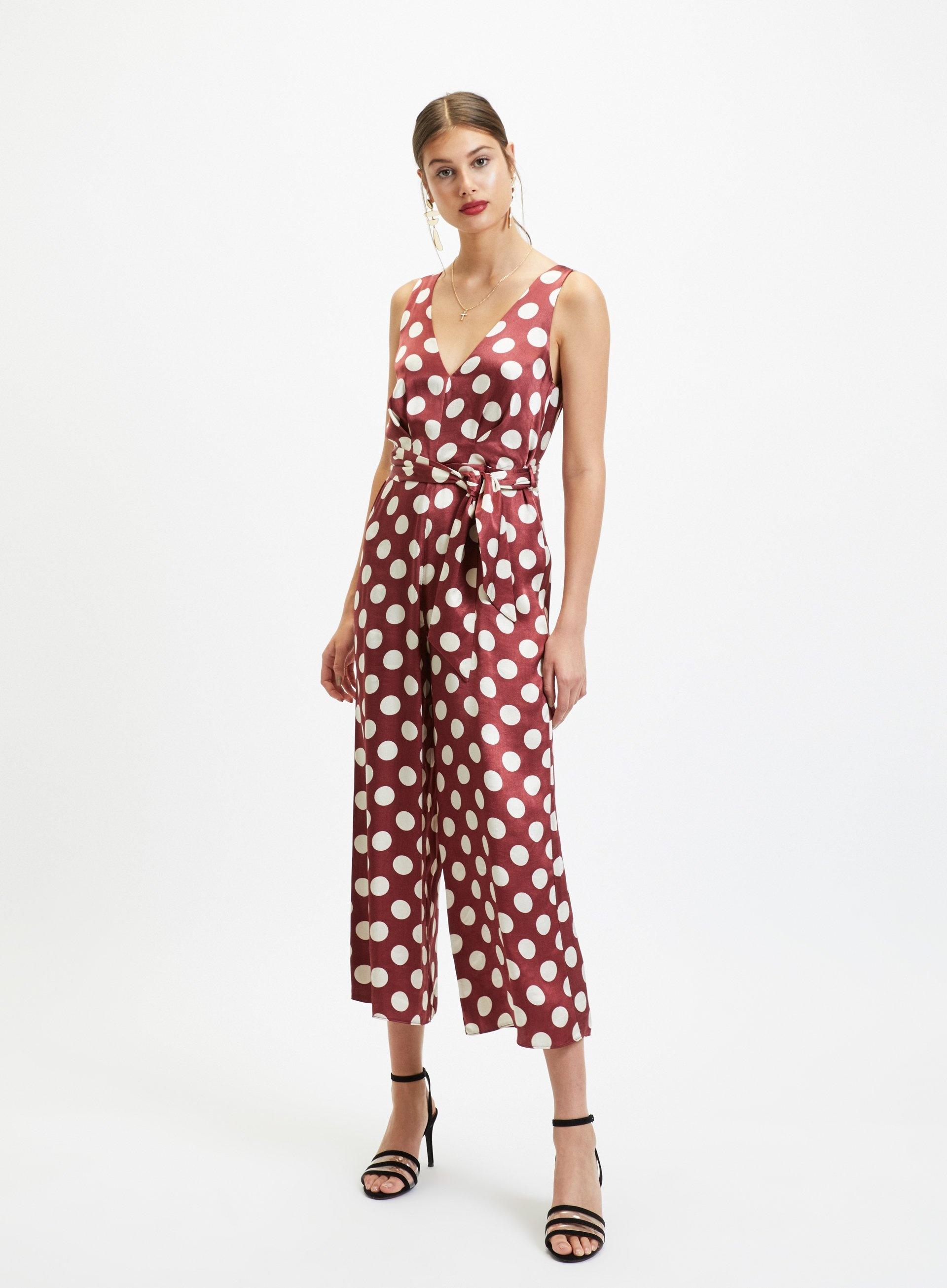 burgundy polka dot jumpsuit