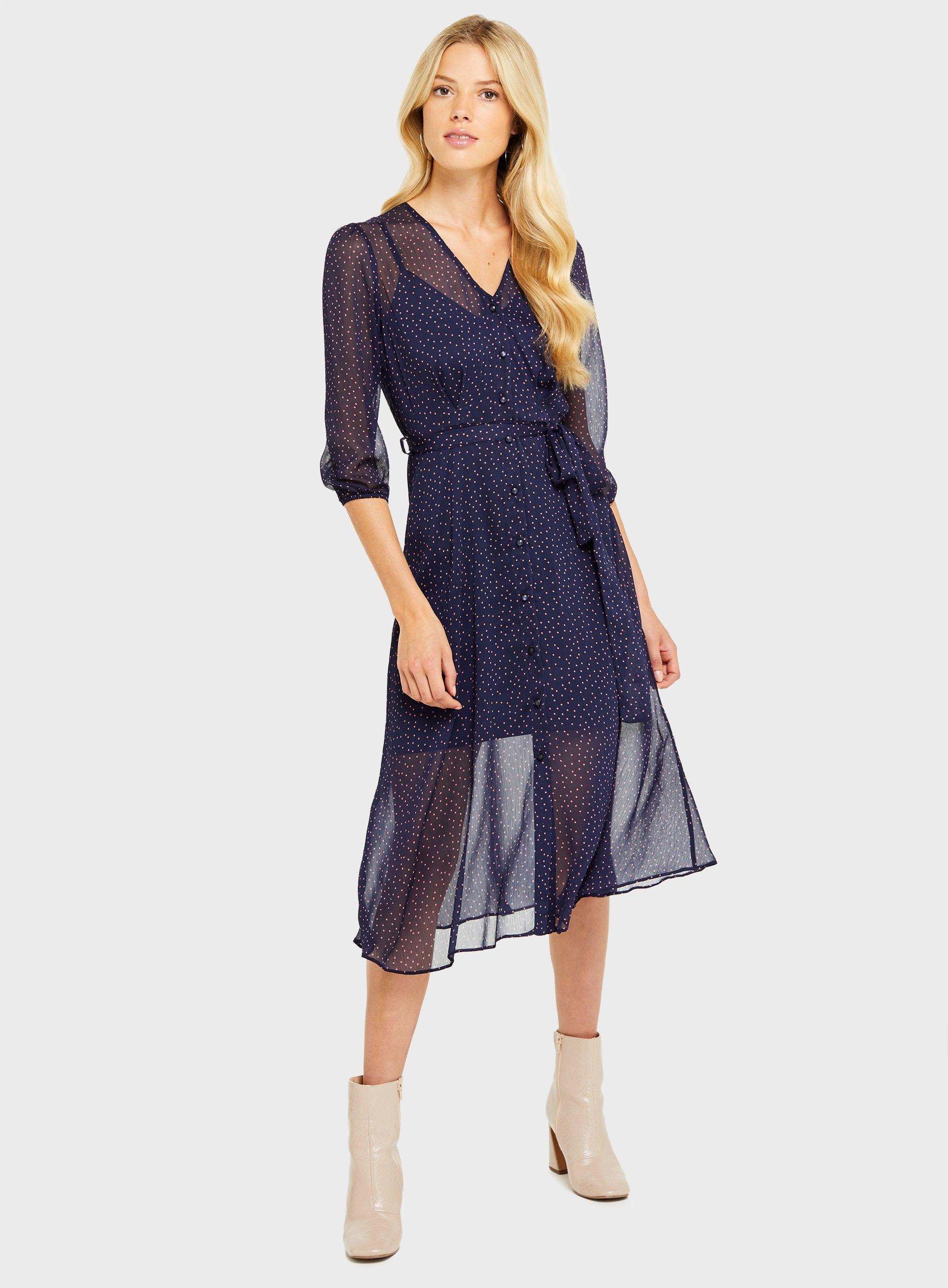 navy spot midi dress