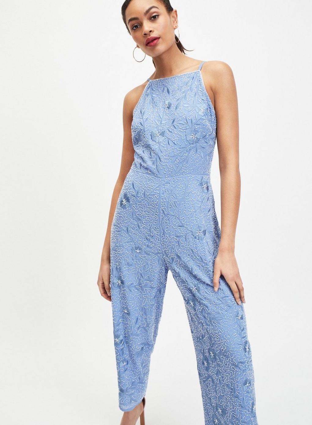 miss selfridge blue jumpsuit