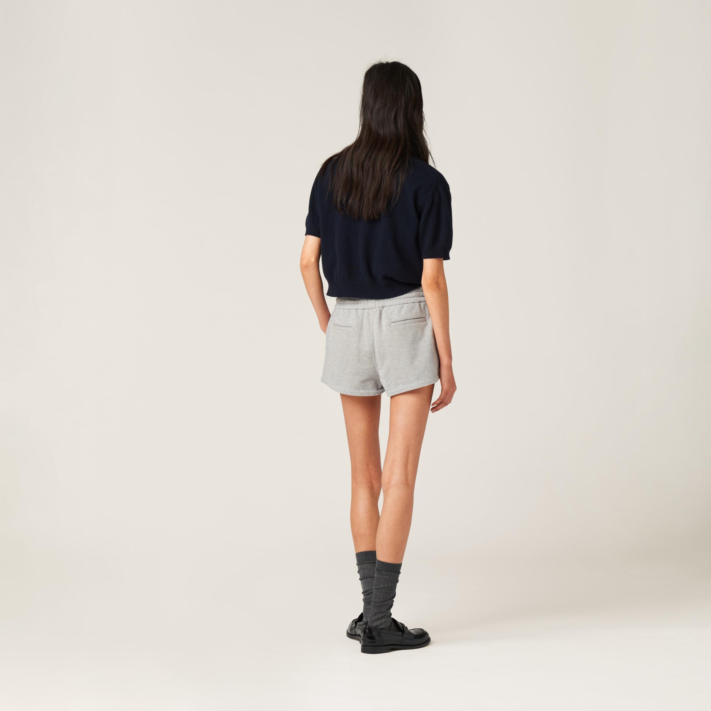 ショートパンツ Miu Miu Grey Cotton Shorts Miu Miu Logo Mini Shorts With Elastic Waistband And Tie