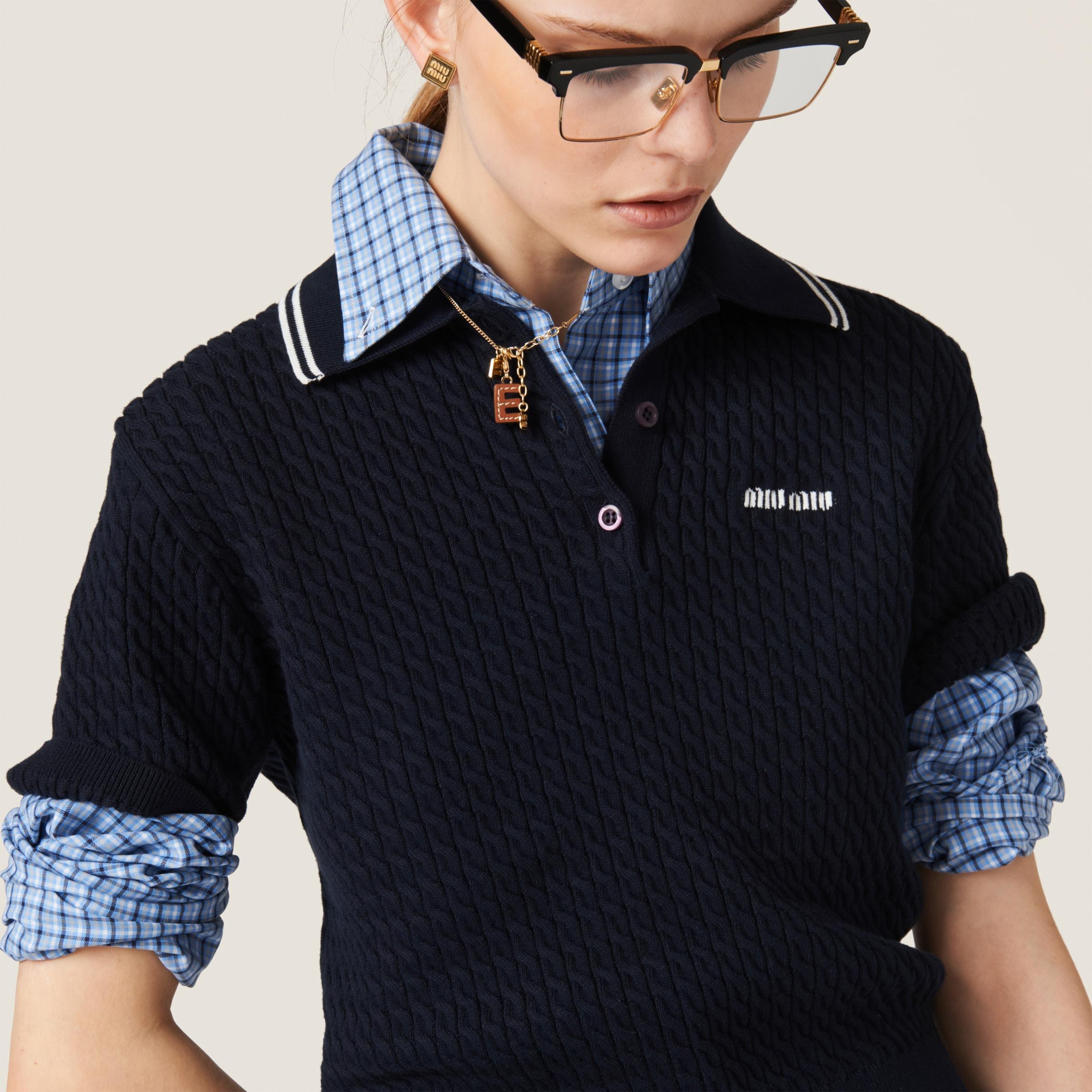 Miu Miu Cotton Crocheted Polo Shirt in Blue | Lyst