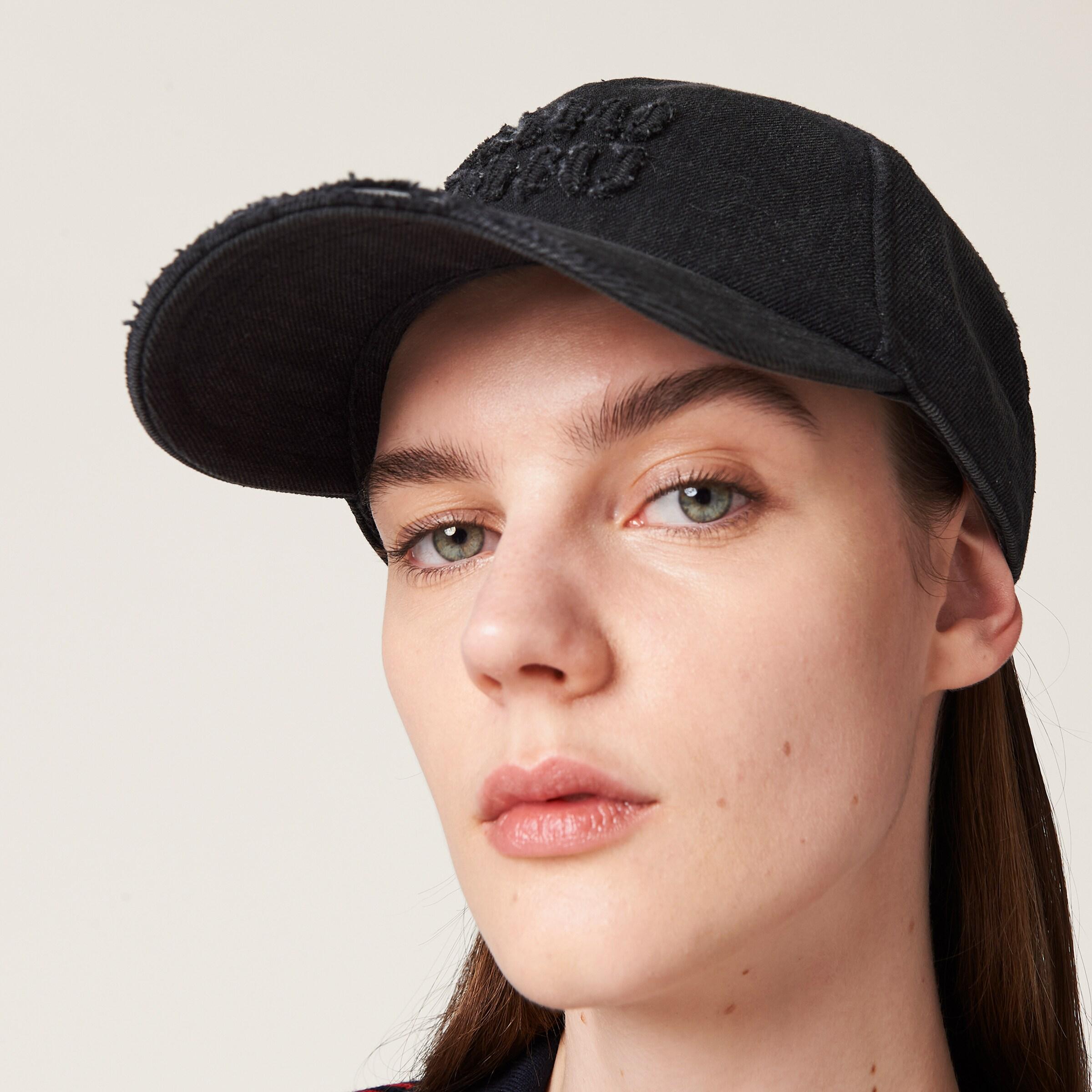 Miu Miu Denim Baseball Cap in Black | Lyst