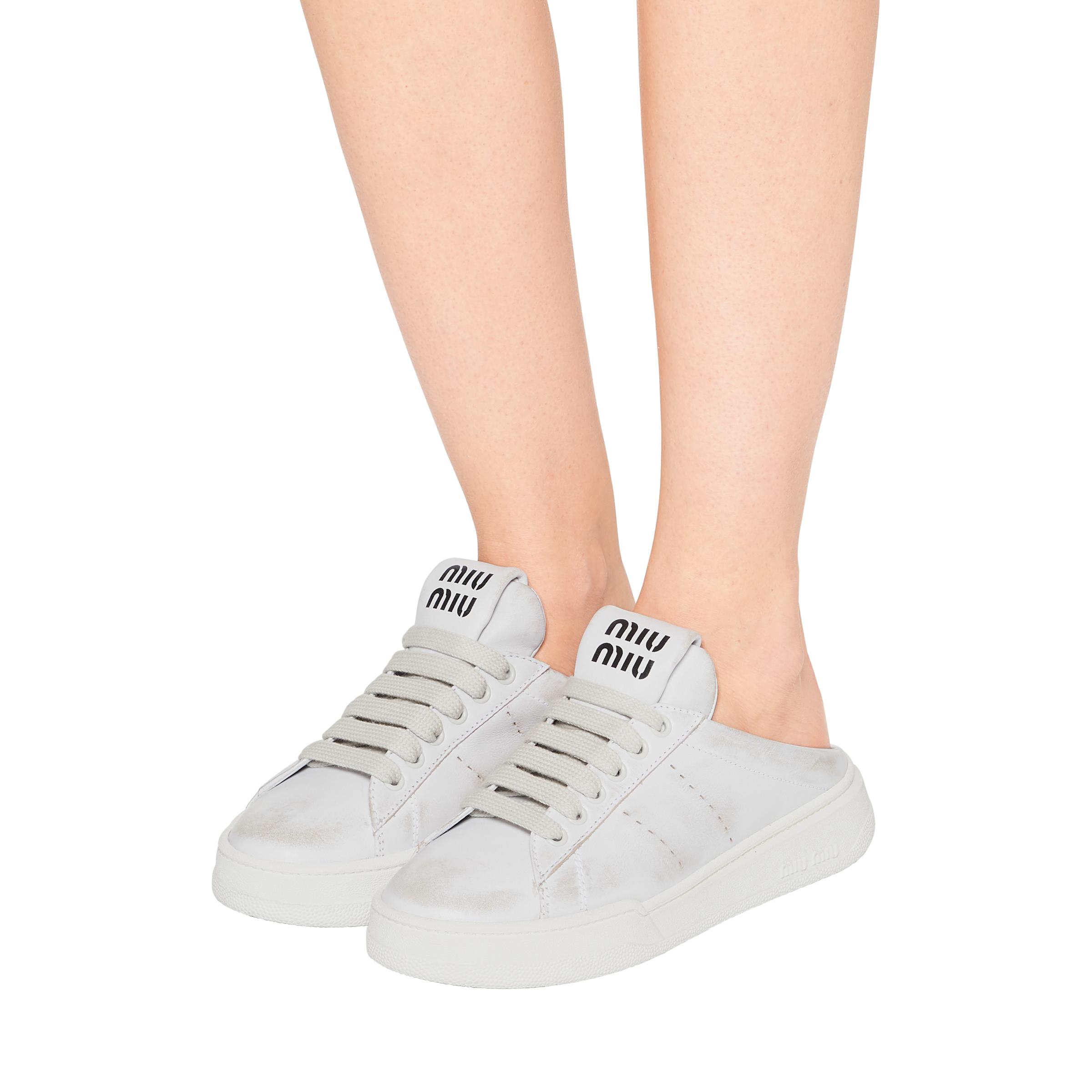 Miu Miu Bleached Leather Sneakers in White | Lyst