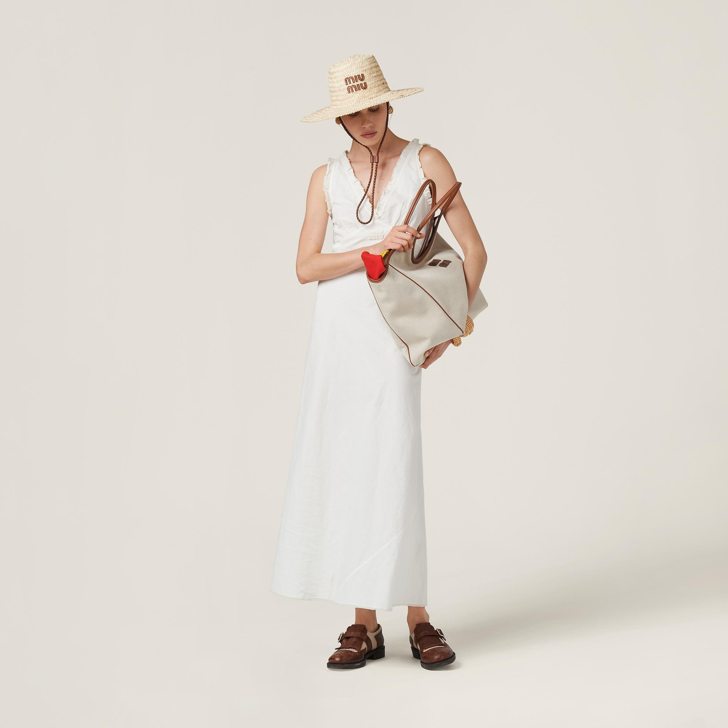 Miu Miu Long Slubbed Canvas Dress in White | Lyst UK