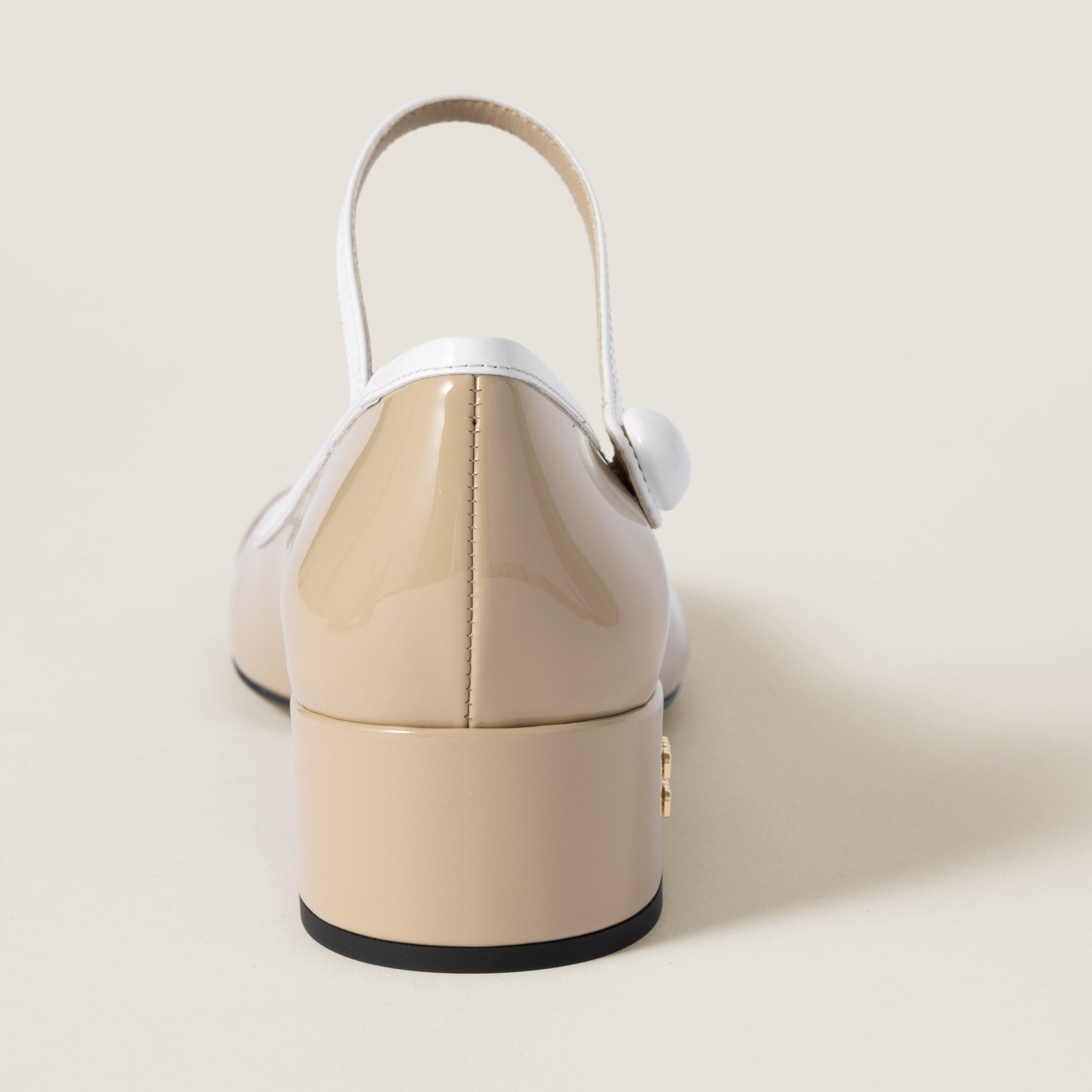 Miu Miu Two-Tone Patent Leather Mary Jane Pumps in Natural