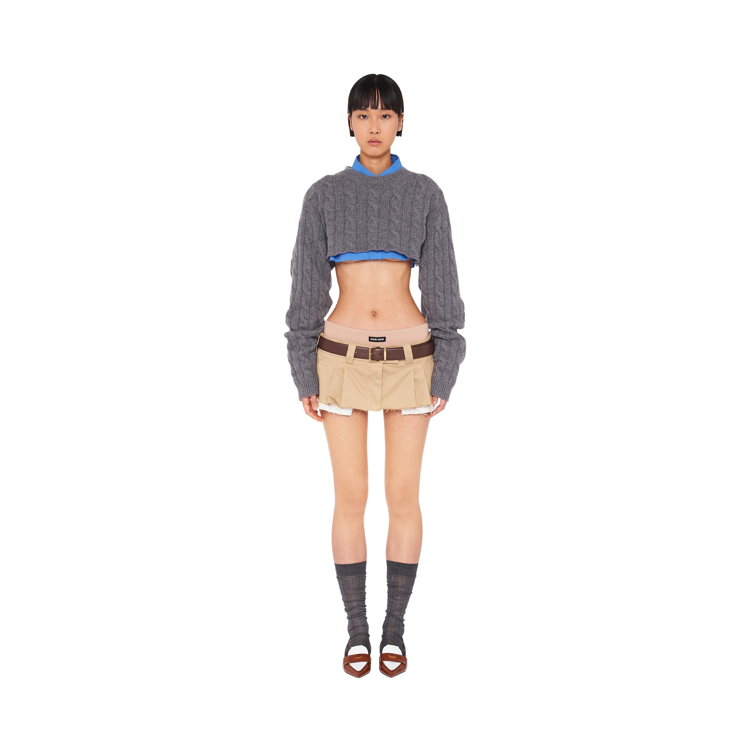 Miu Miu Cropped Cashmere Sweater in Blue | Lyst