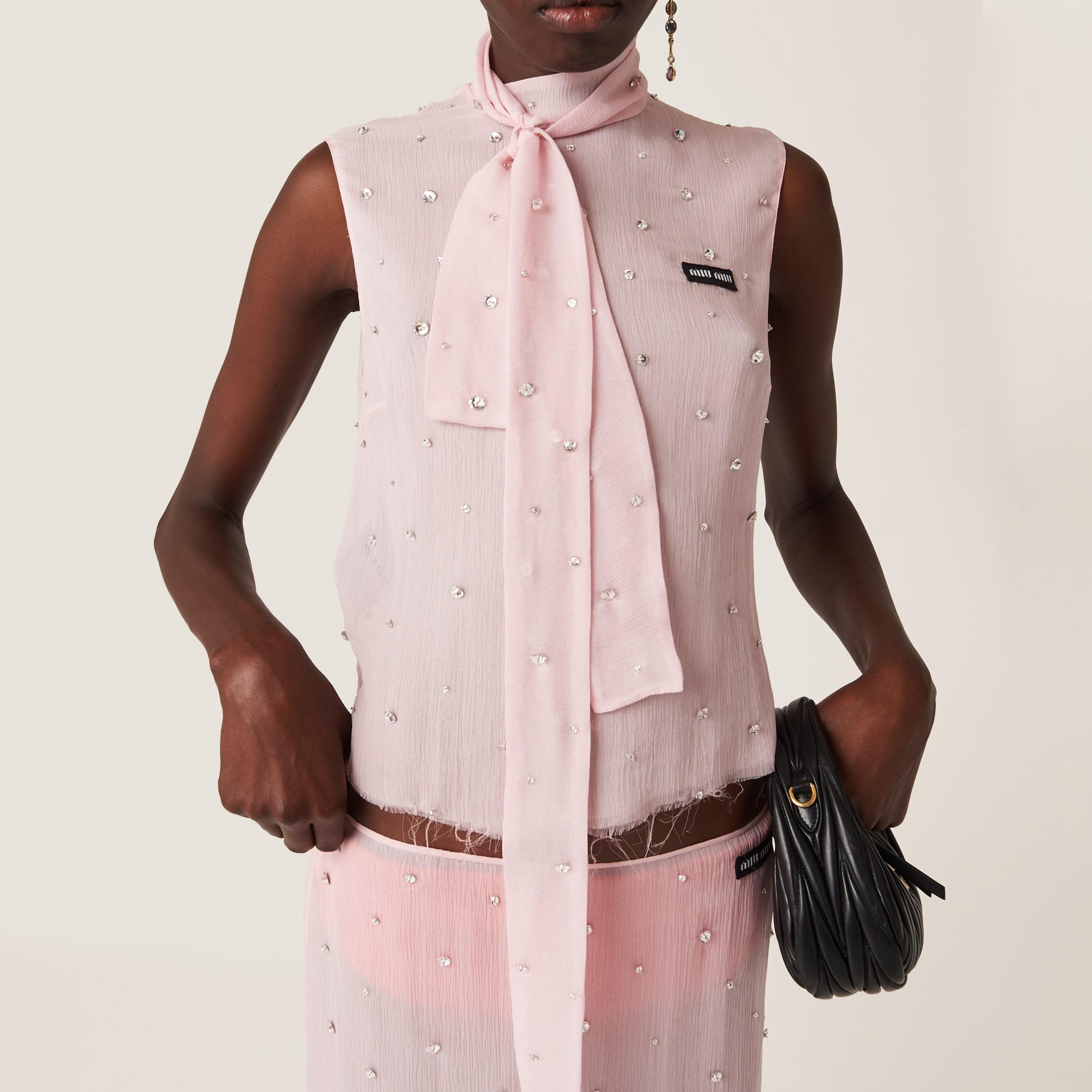 Miu Miu Diamanté Embellished Chiffon Top in Pink | Lyst