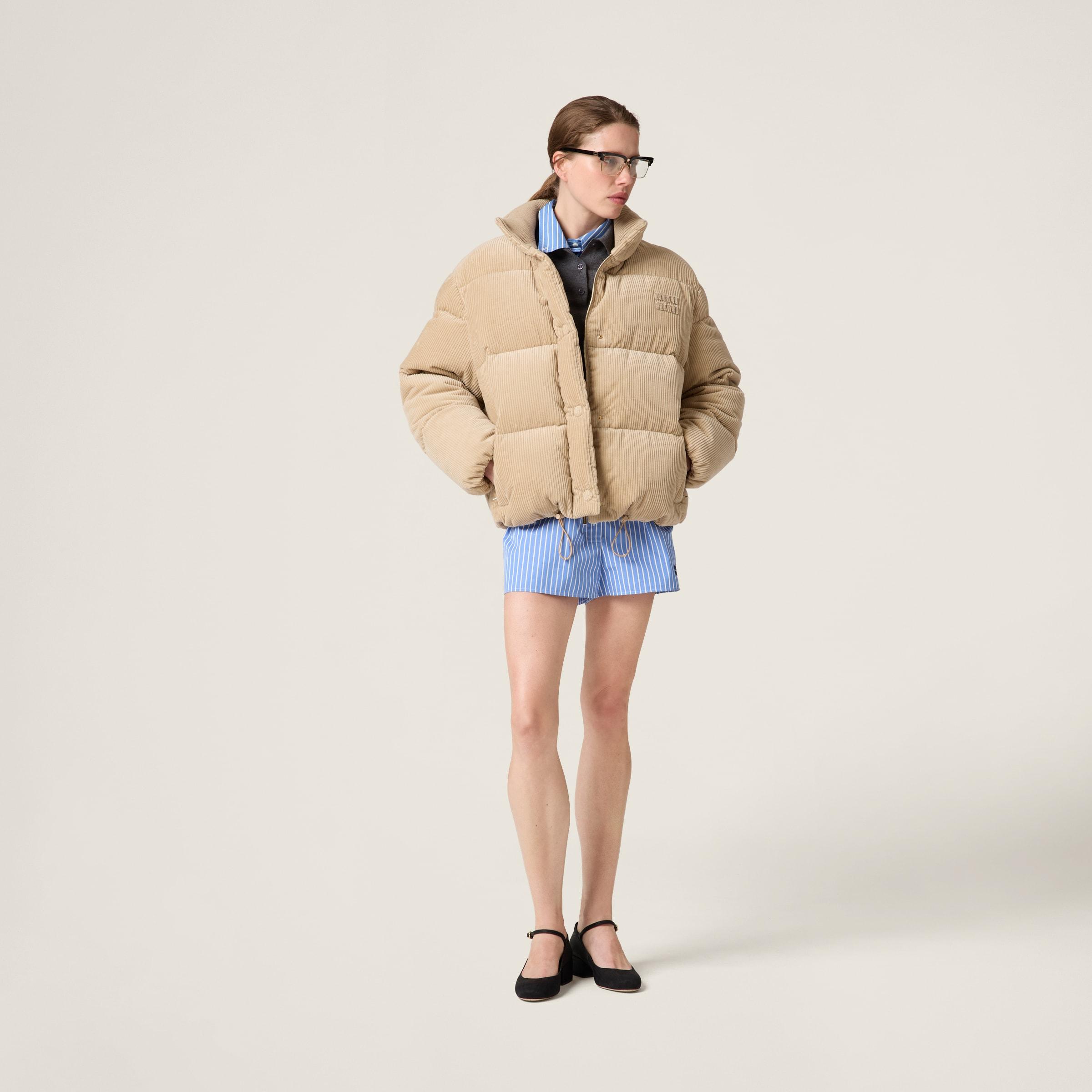 関税込 MiuMiu Medium-weight corduroy down jacket Miu Miu Medium-Weight Corduroy Down Jacket in Natural | Lyst