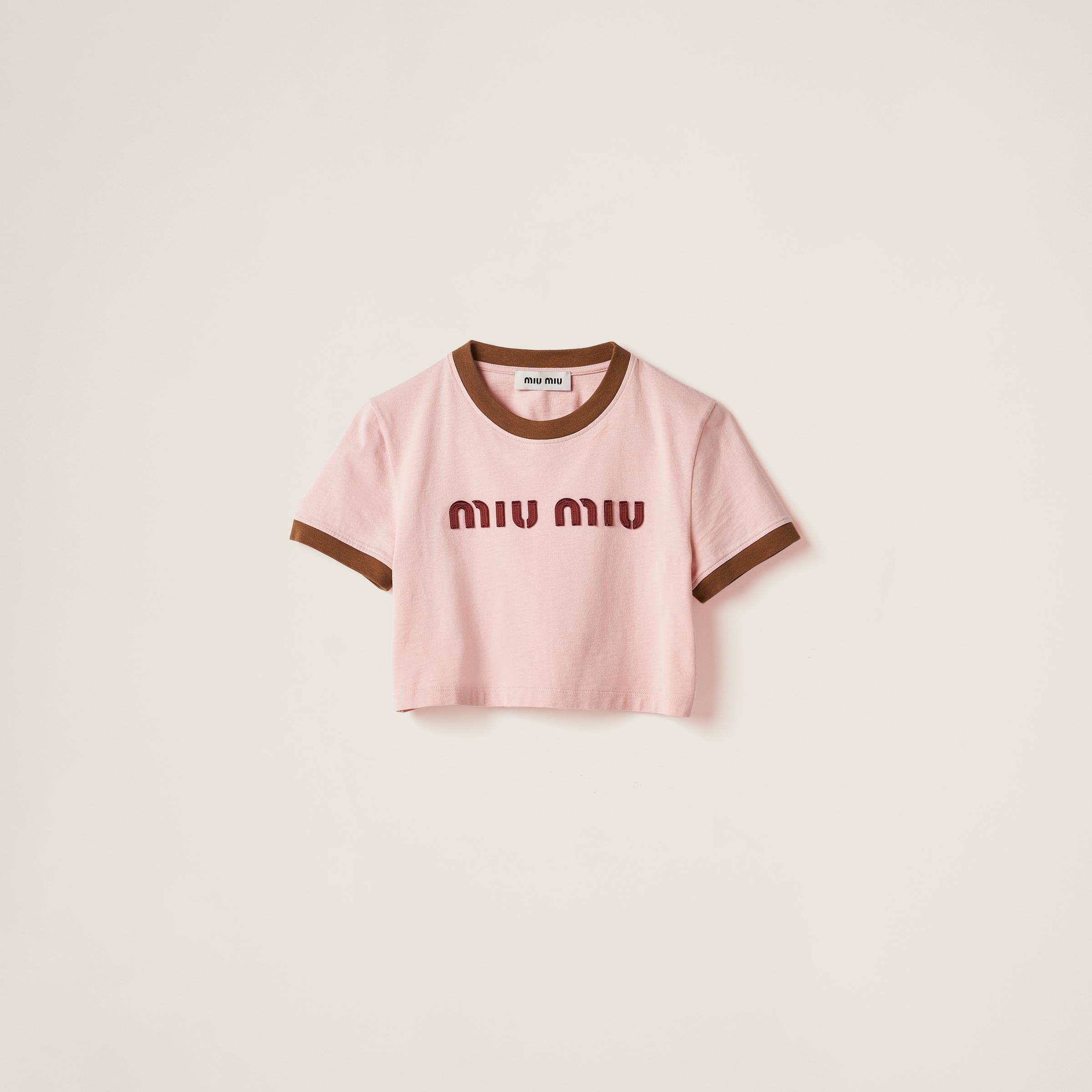 Miu Miu Logo Cotton Crop Top in Pink | Lyst