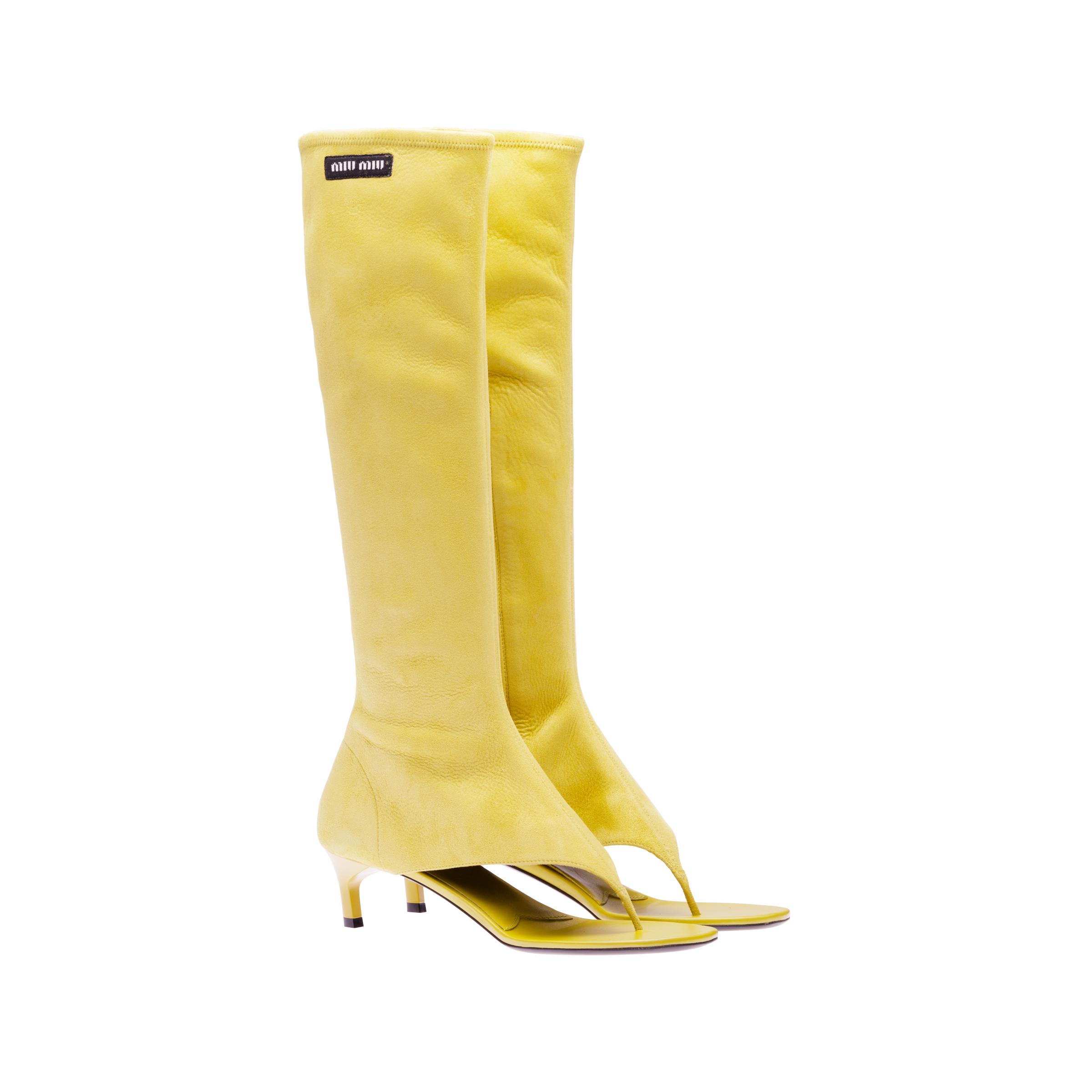 Miu Miu Suede Thong Boots in Yellow | Lyst