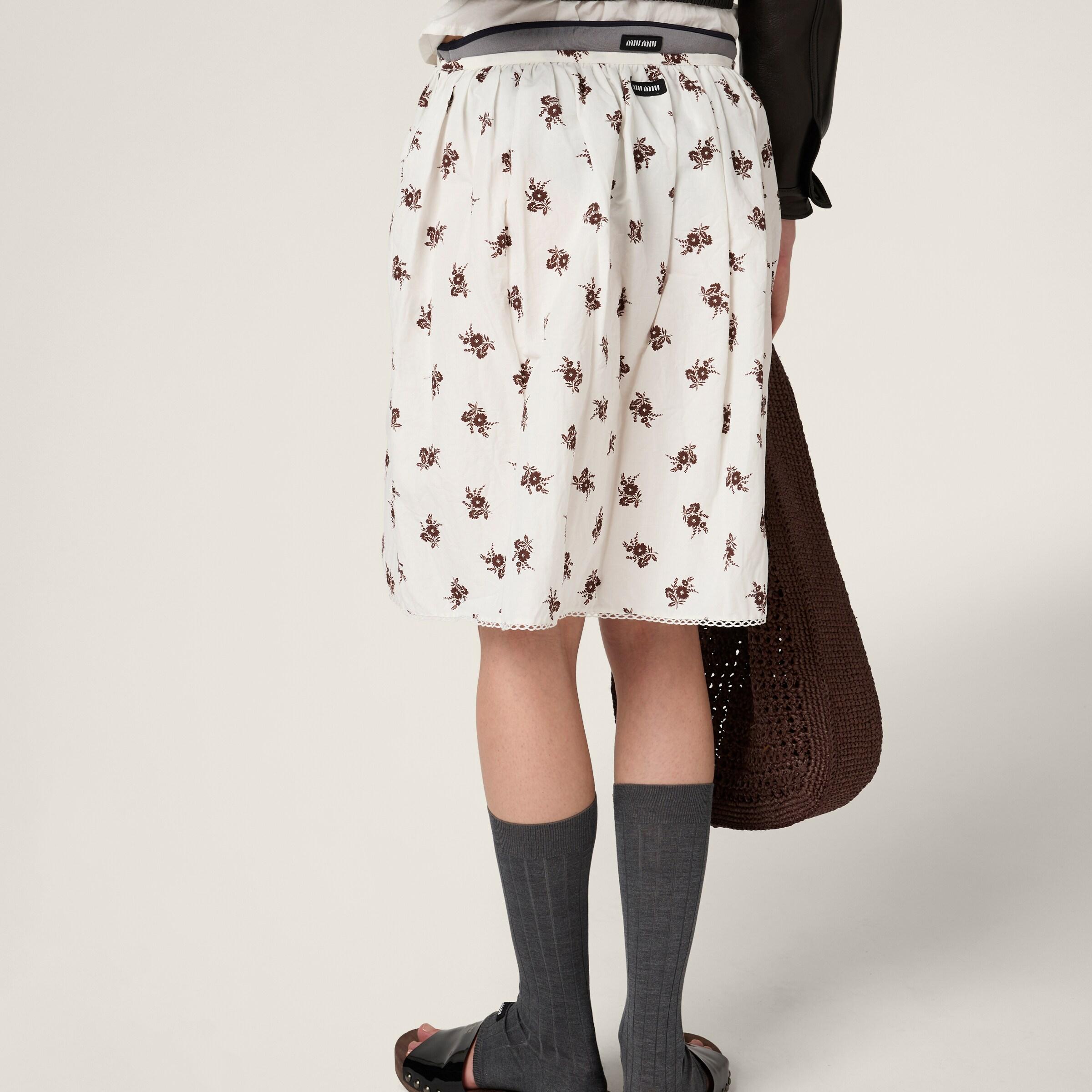 Miu Miu Printed Slubbed Poplin Skirt in White | Lyst